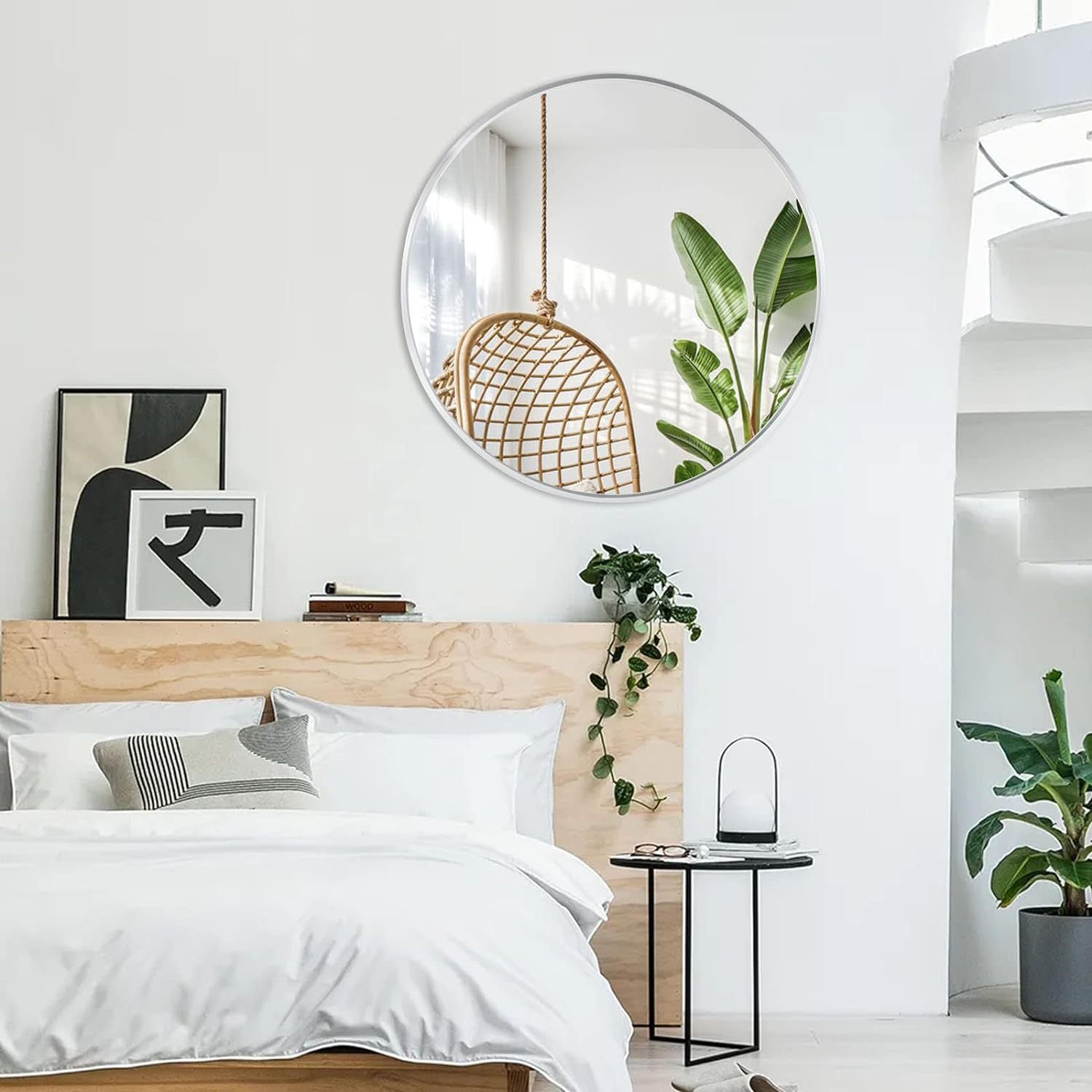 Silver 32 IN Metal Round mirror