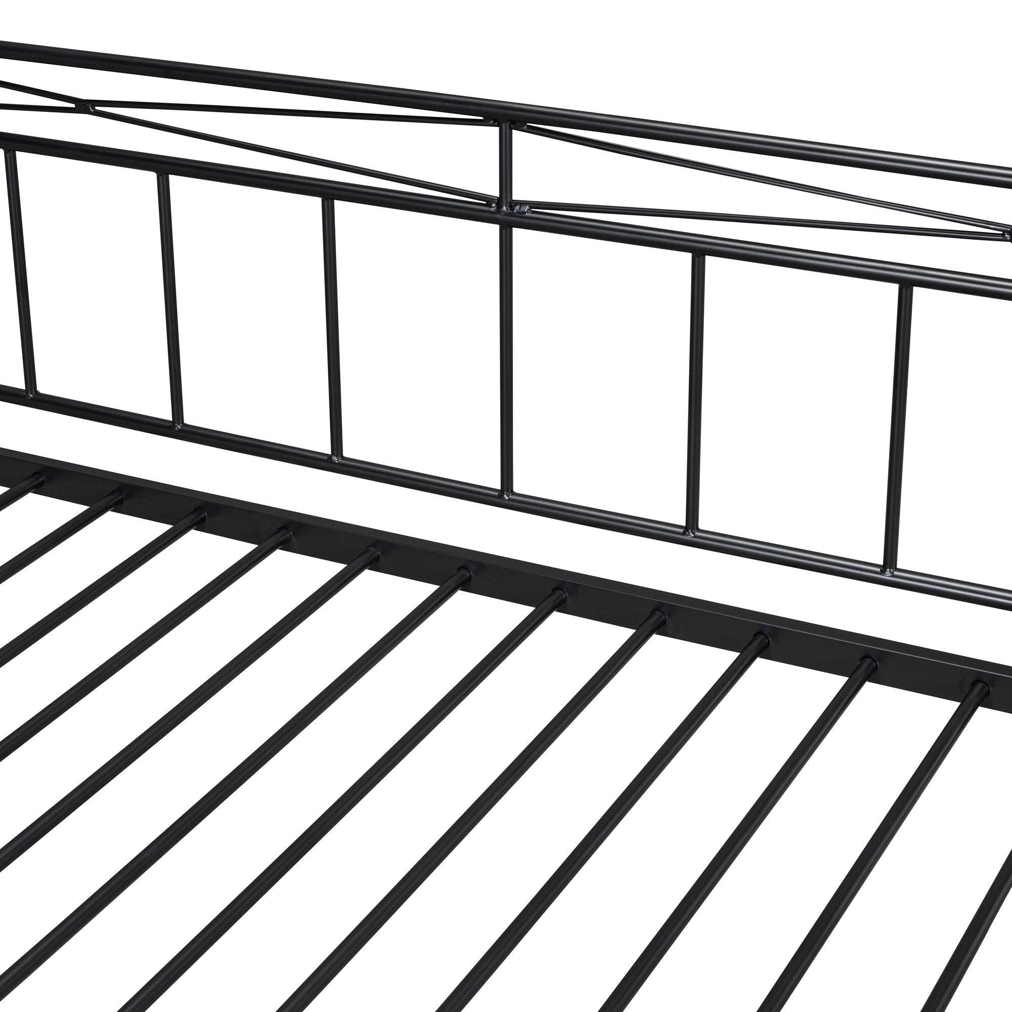 Twin Size Metal Daybed with Twin Size Adjustable Trundle, Portable Folding Trundle, Black