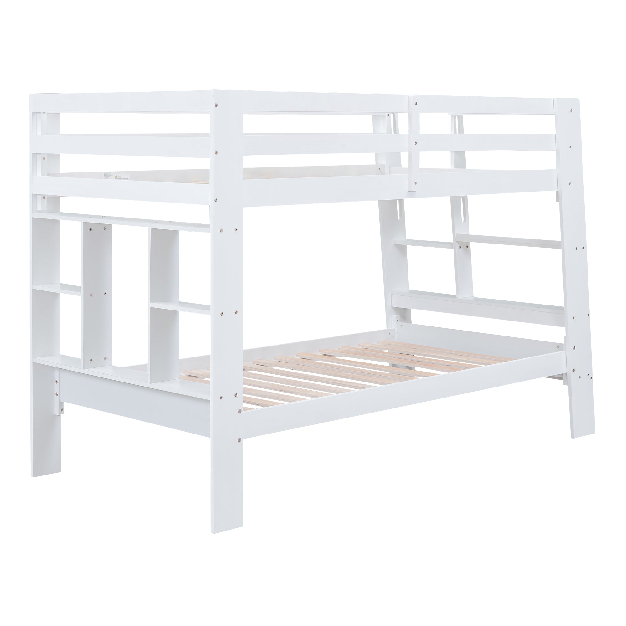Twin over Twin Bunk Bed with Shelves and Built-in Ladder, White