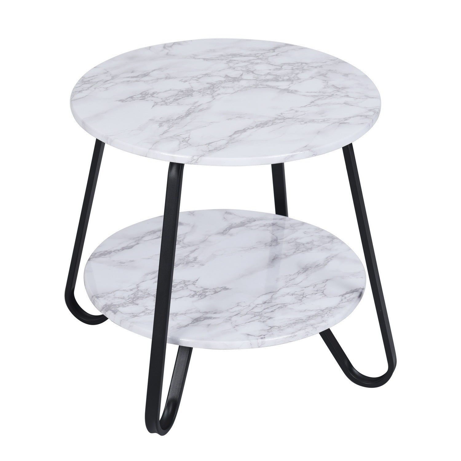 18.1 inches Small Round Coffee Table End Table 2 Tiers Side Nightstand with Storage Industry Rack Wood Table Accent Furniture for Living Room/Bed Room/Kitchen Room, Metal Frame Brown - Marble & BLACK