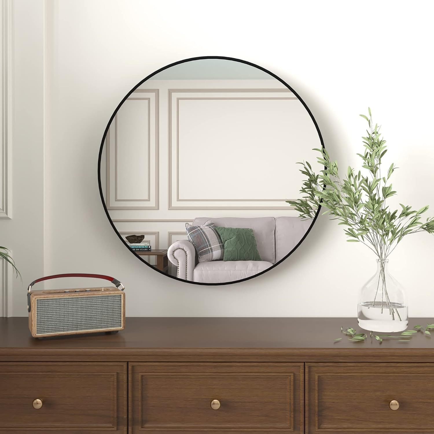 Black 36 IN Metal Round mirror