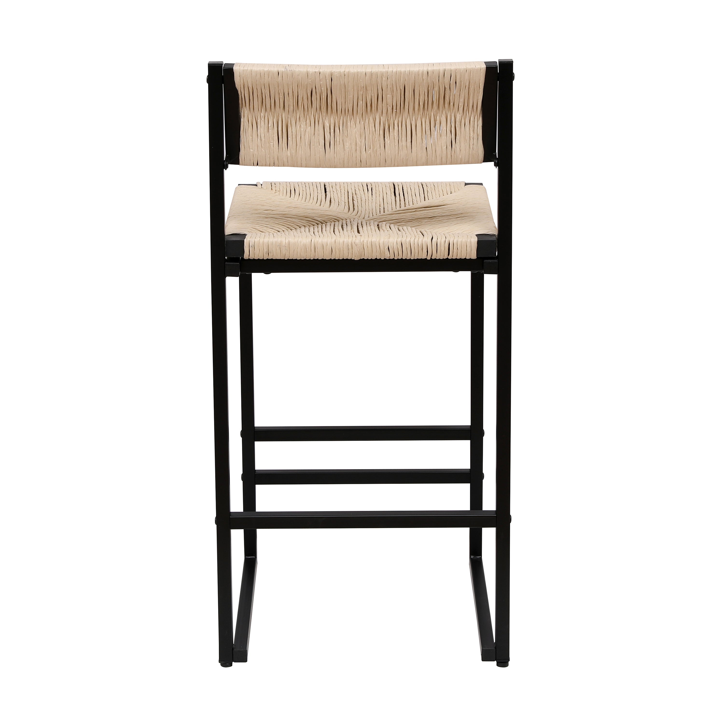 Creamy White Paper Rope Woven Bar Stools Set of 2 Hand Weave Counter Stool with footrest for Kitchen Island, Dining Room (Creamy White)