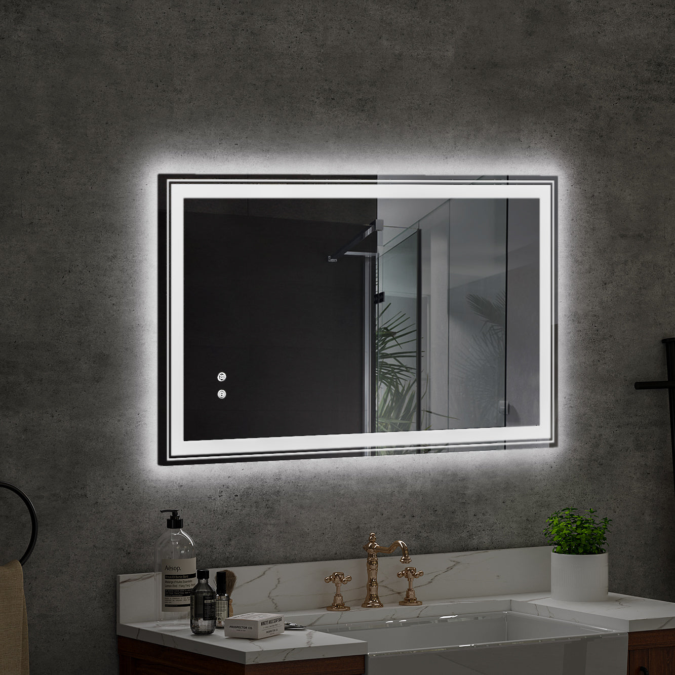 LED-Lit bathroom mirror, wall mounted anti-fog memory Adjustable Brightness front and back light Rectangular Vanity mirror
