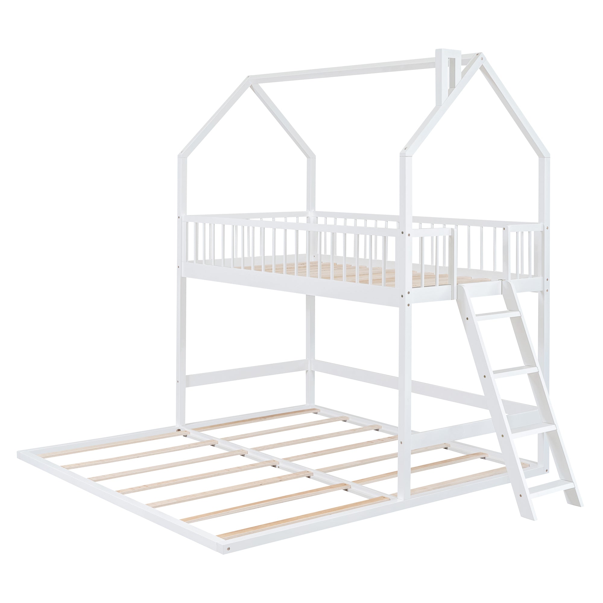 Twin Over Twin-Twin House Bunk Bed with Extending Trundle and Ladder