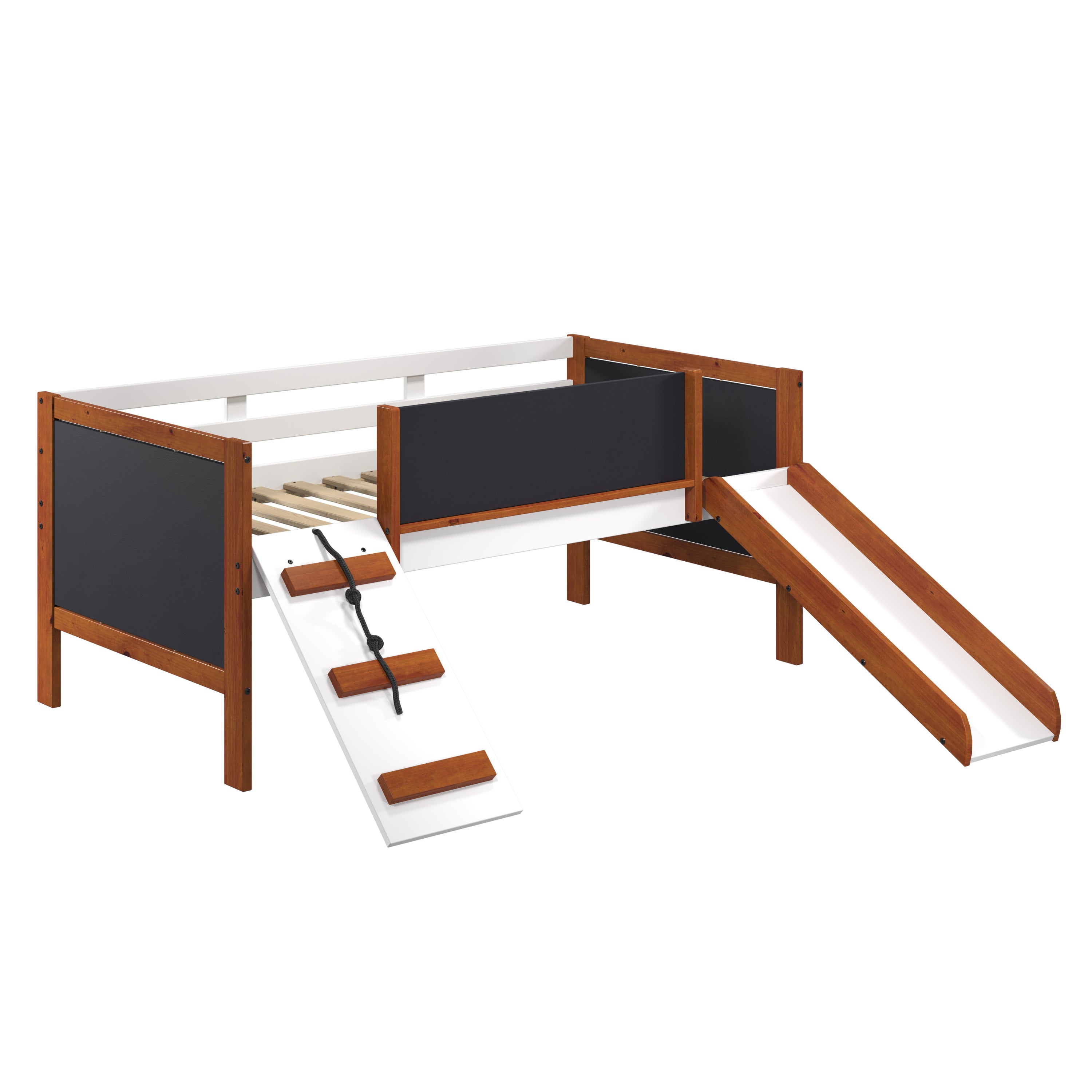 Aurea Twin Loft Bed w/Slide, Cherry Oak & White Finish BD01409