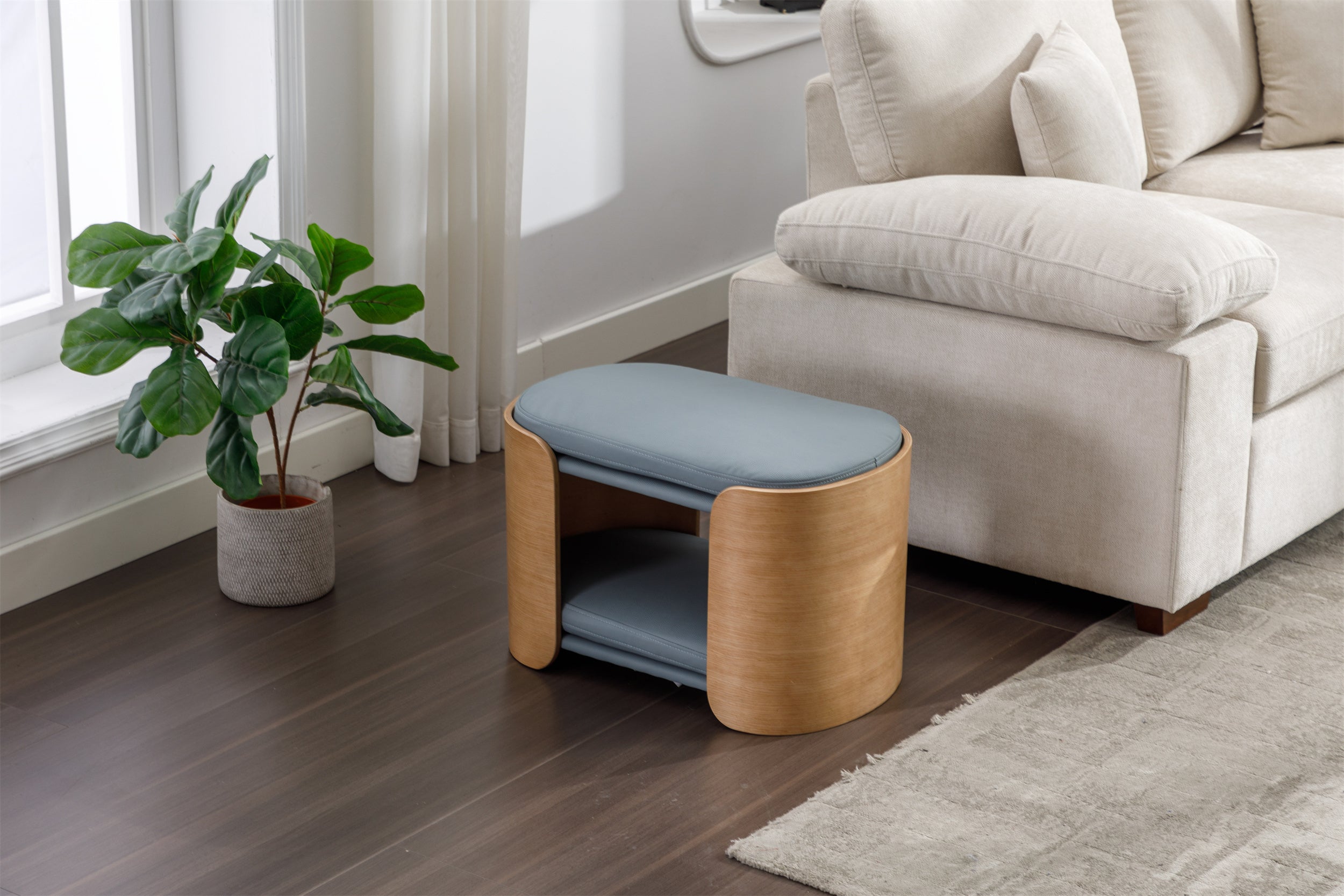 DOUBLE LIFT Cat Bed Pet Sofa With Solid Wood legs and Bent Wood Back, Cat Scratch Resistant PU Cushion,Mid Size,LIGHT GREY