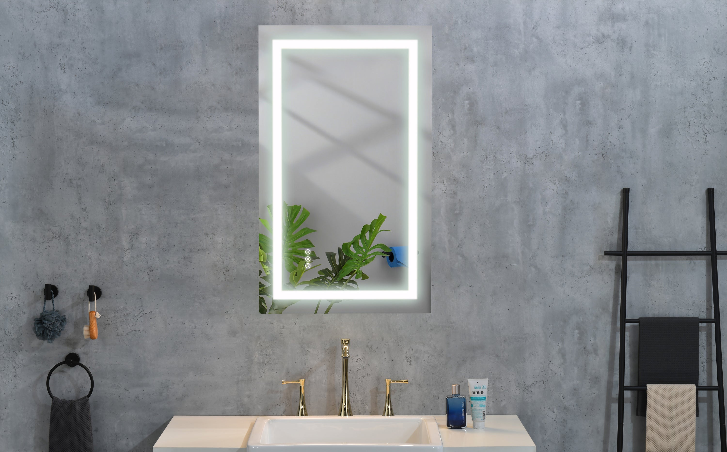 40*24 LED Lighted Bathroom Wall Mounted Mirror with High Lumen+Anti-Fog Separately Control+Dimmer Function