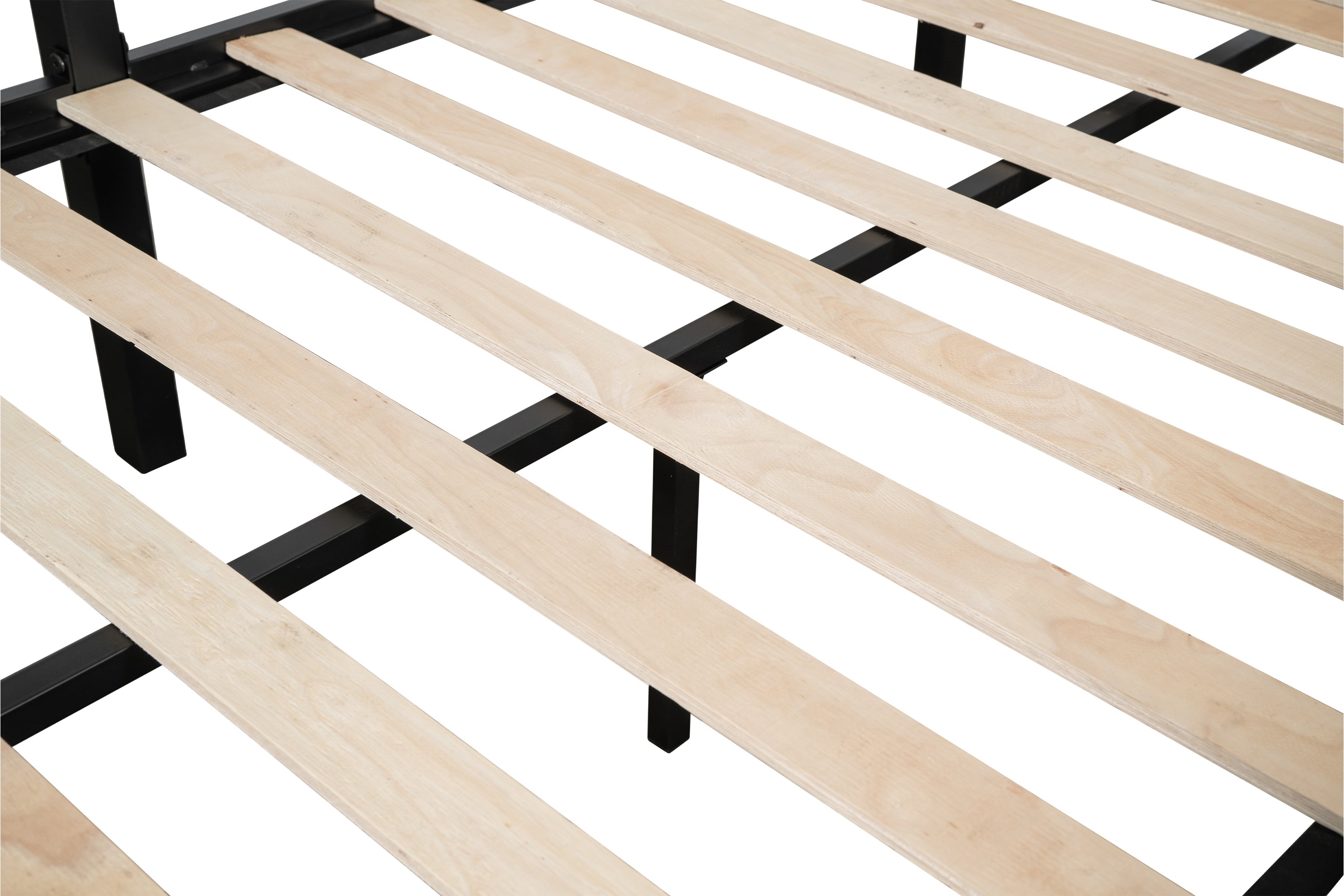 Metal Triple Twin Bunk Bed/ Sturdy Metal Bed Frame/ Noise-free Wood Slats/ Comfortable Textilene Guardrail/ 2 Side Ladders/ Bunk Bed for Three/ No Box Spring Needed