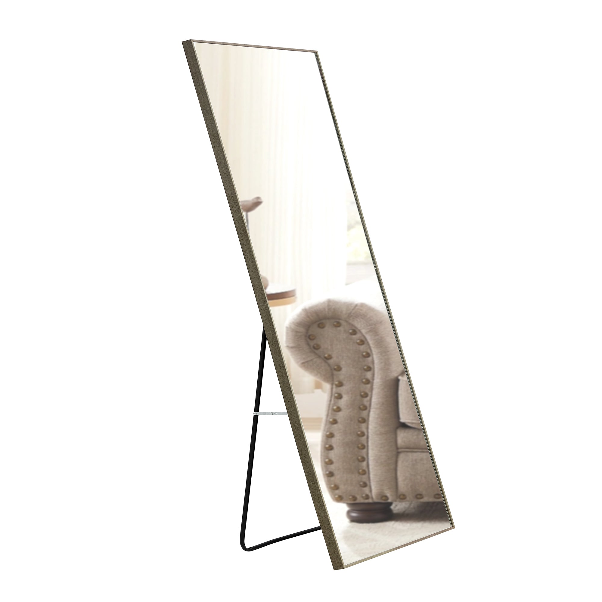 Gray Solid Wood Frame Full-length Mirror, Dressing Mirror, Bedroom Home Porch, Decorative Mirror, Clothing Store, Floor Mounted Large Mirror, Wall Mounted.60"*17"