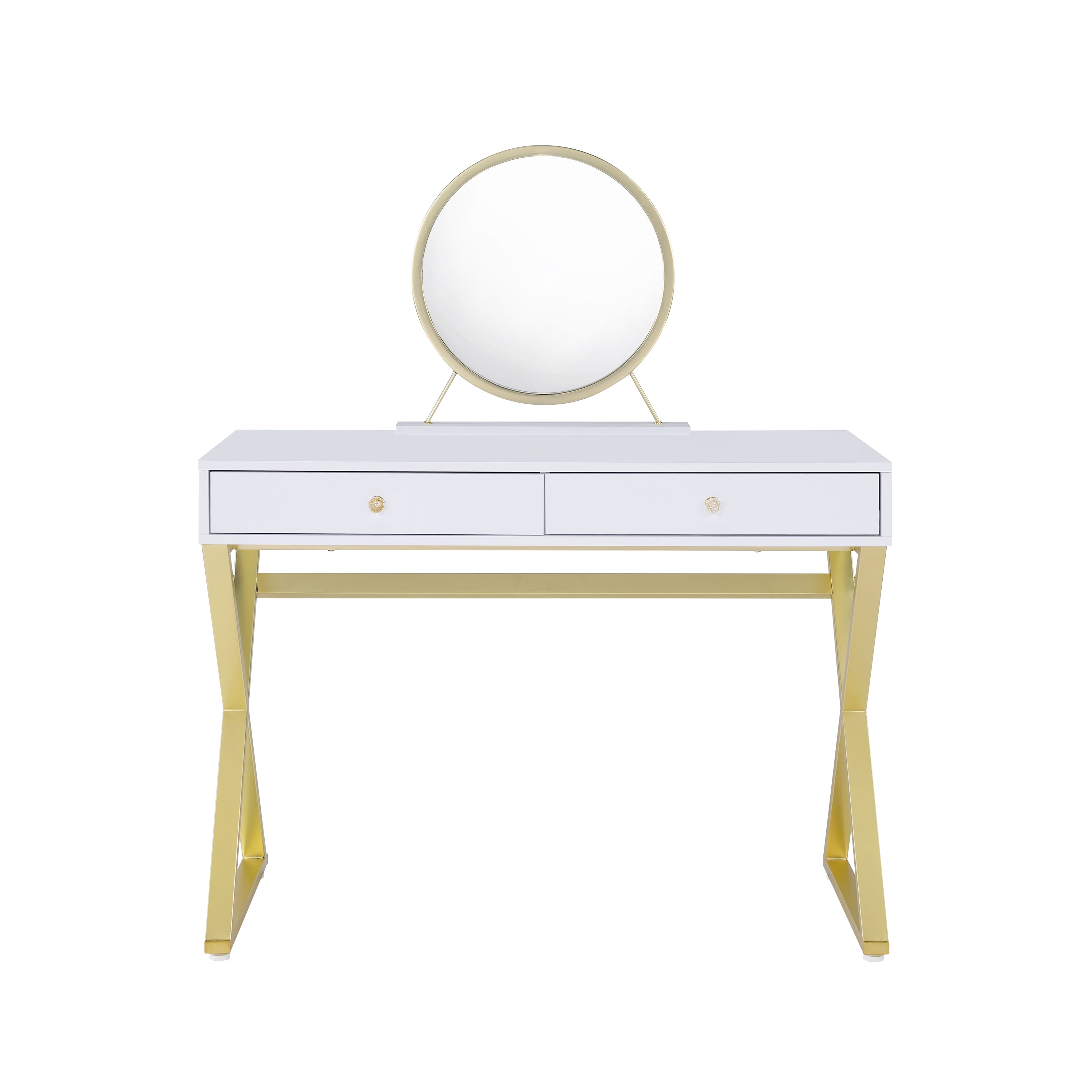 Coleen Vanity Desk w/Mirror & Jewelry Tray in White & Gold Finish AC00667