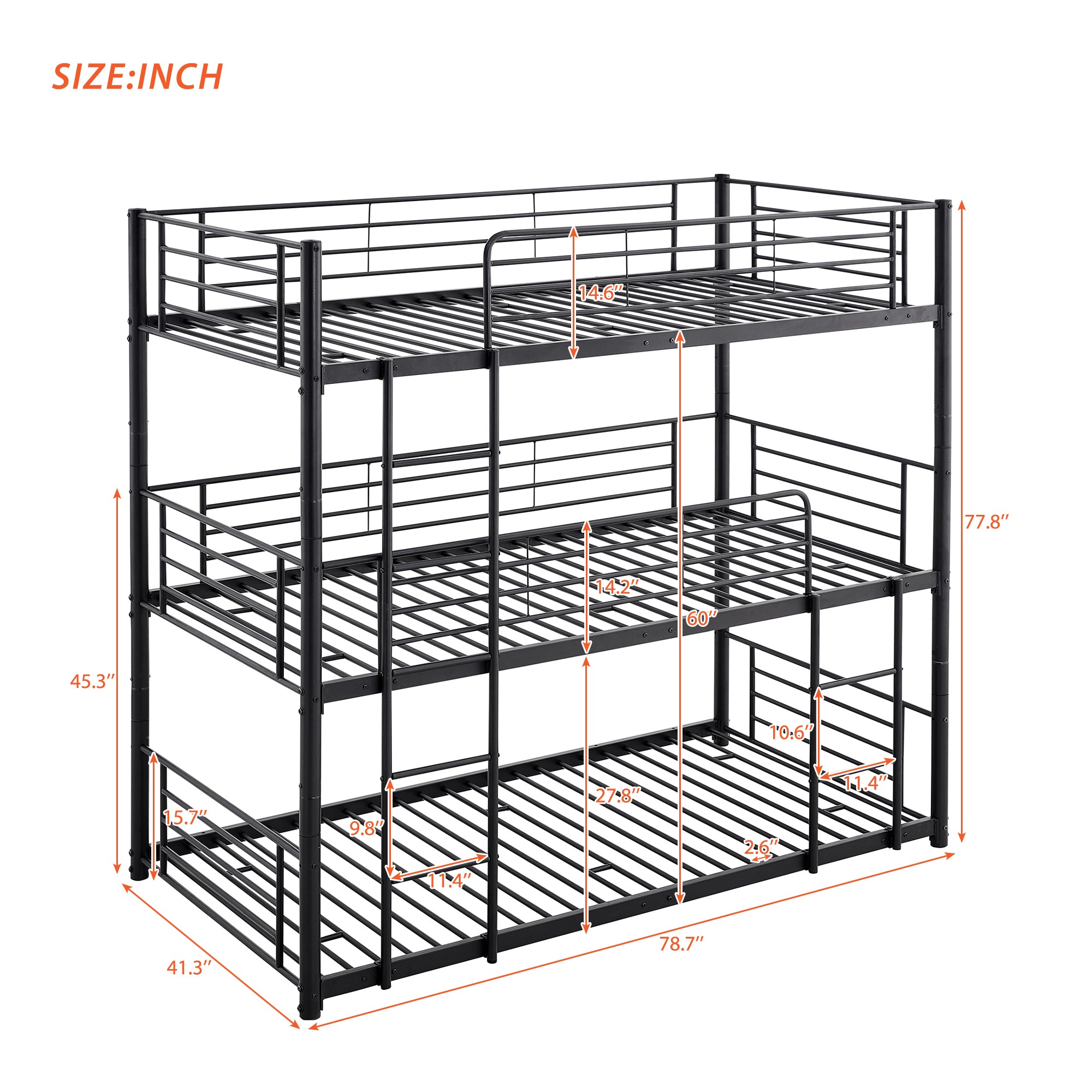 Twin-Twin-Twin Triple Bed with Built-in Ladder, Divided into Three Separate Beds,Black(OLD SKU:LP000197AAB)