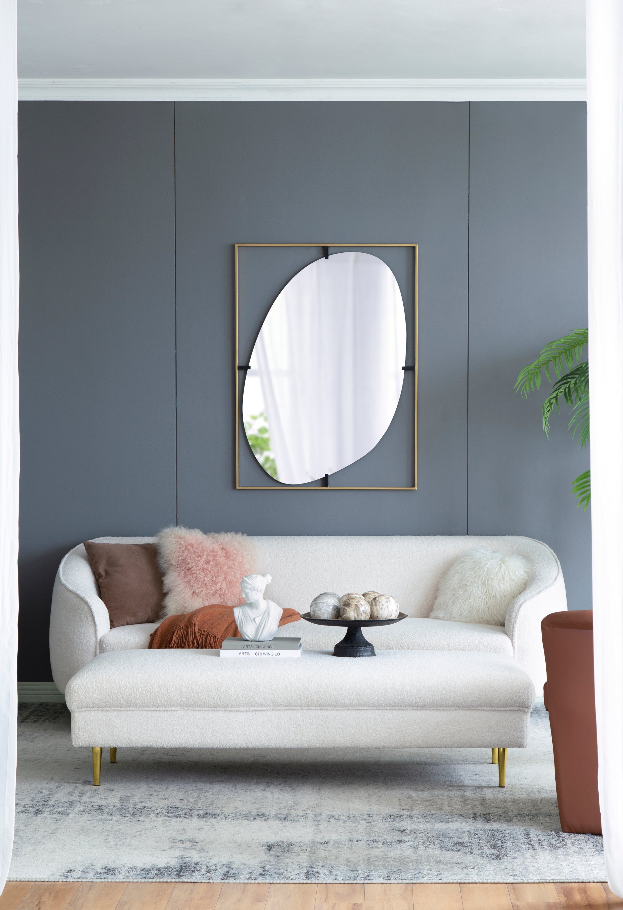 30x1x40" Poppy Mirror with Gold Metal Frame Contemporary Design Wall Decor for Bathroom, Entryway Wall Decor