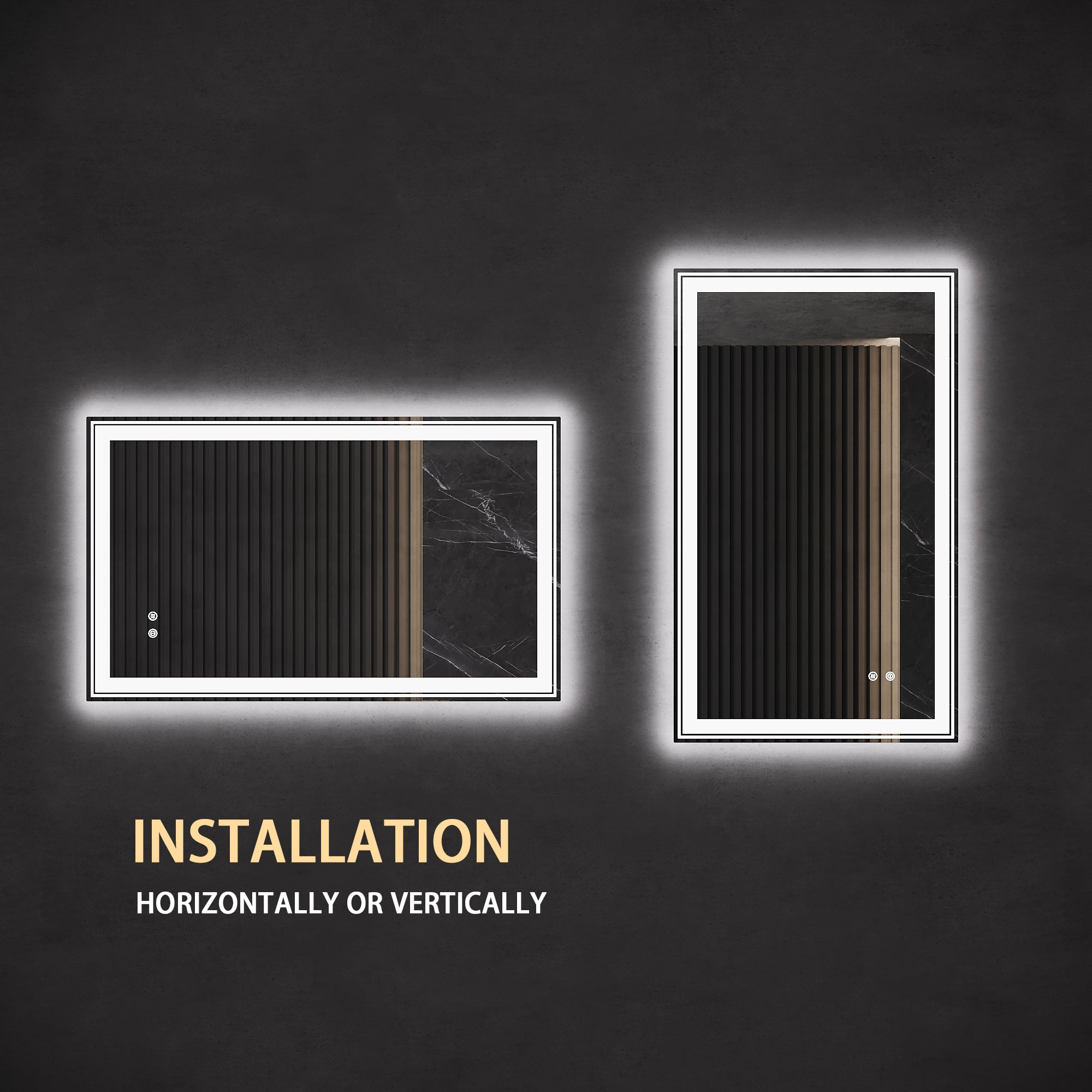 LED-Lit bathroom mirror, wall mounted anti-fog memory Adjustable Brightness front and back light Rectangular Vanity mirror