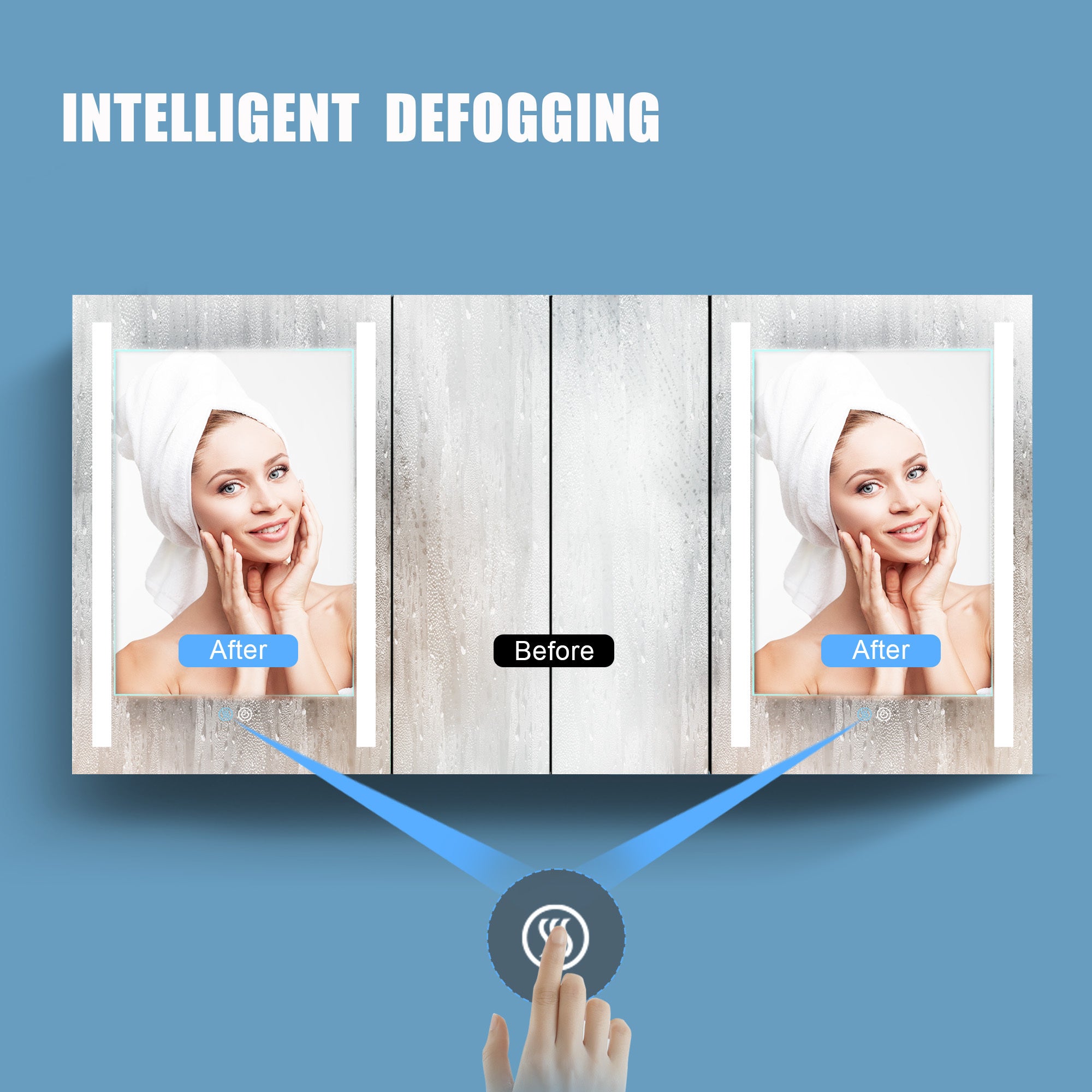 60x30 Inch LED Bathroom Medicine Cabinet Surface Mount Double Door Lighted Medicine Cabinet, Medicine Cabinets for Bathroom with Mirror Defogging, Dimmer White