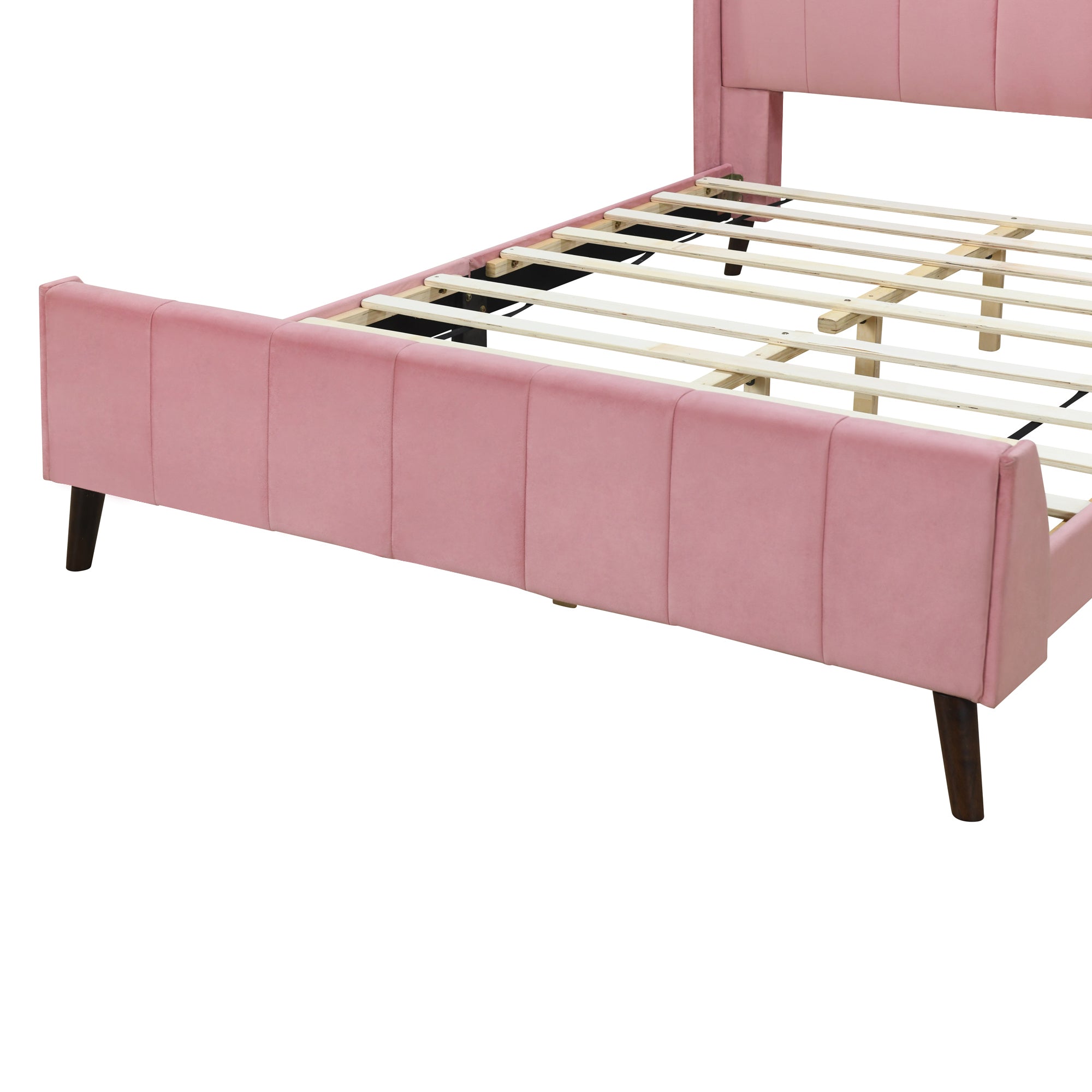 Queen Size Upholstered Platform Bed, Velvet, Pink