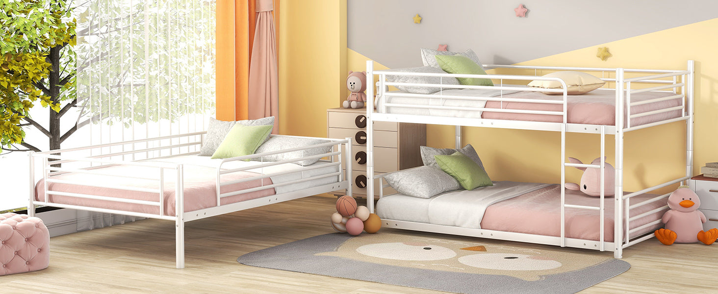 Full-Full-Full Metal Triple Bed with Built-in Ladder, Divided into Three Separate Beds,White(OLD SKU:LP000297AAK)