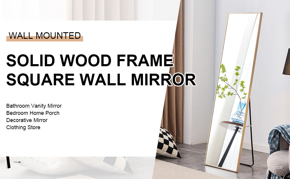 Oak solid wood frame full length mirror, dressing mirror, bedroom entrance, decorative mirror, clothing store, and floor mounted mirror. 60" *17.3"