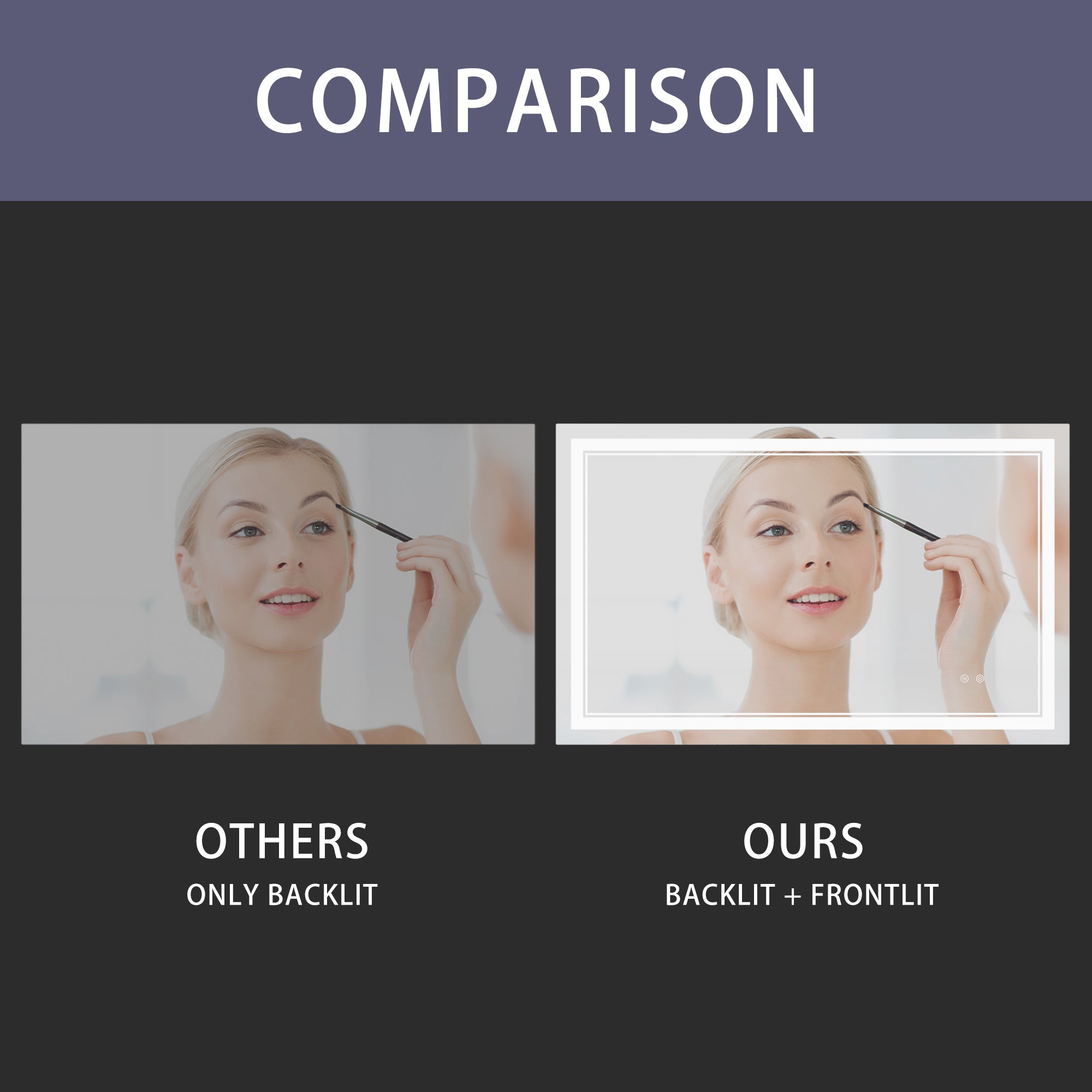 48×30 inch LED-Lit bathroom tempered mirror, wall mounted anti-fog memory Adjustable Brightness front light Rectangular Vanity mirror