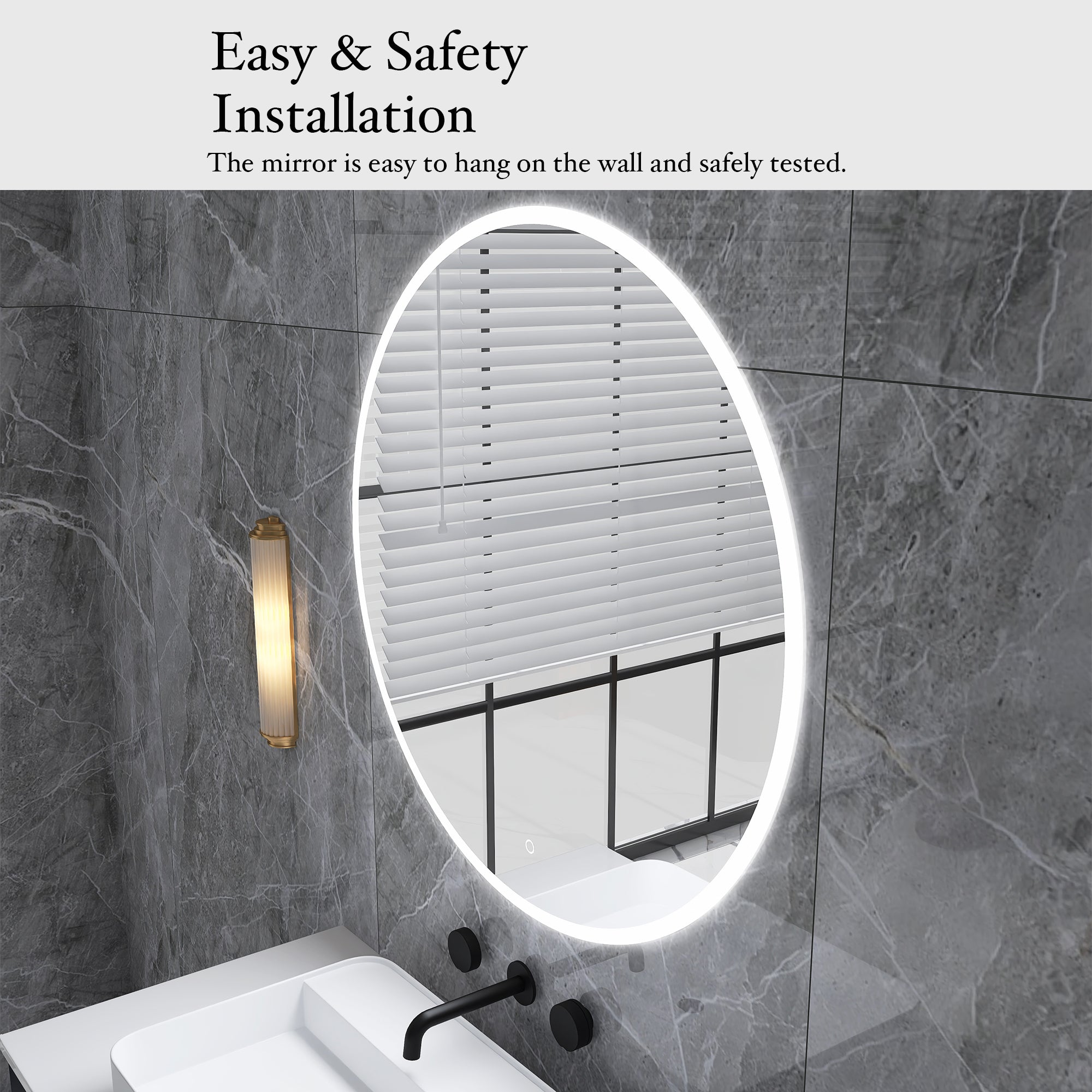 Round Wall-Mounted Dimmable LED Bathroom Vanity Mirror with Defogger and Bluetooth Music Speaker