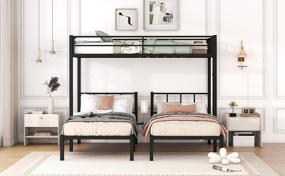 Twin over Twin & Twin Bunk Beds for 3, Twin XL over Twin & Twin Bunk Bed Metal Triple Bunk Bed, Black(Pre-sale date: October 31st)