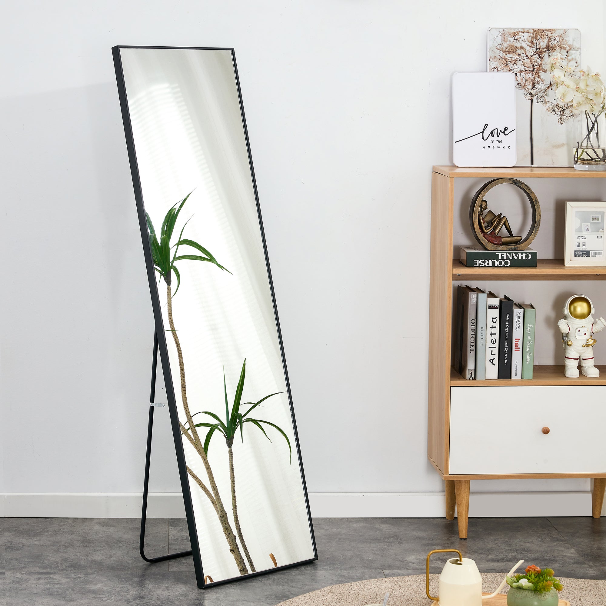 Black Solid Wood Frame Full-length Mirror, Dressing Mirror, Bedroom Home Porch, Decorative Mirror, Clothing Store, Floor Mounted Large Mirror, Wall Mounted.