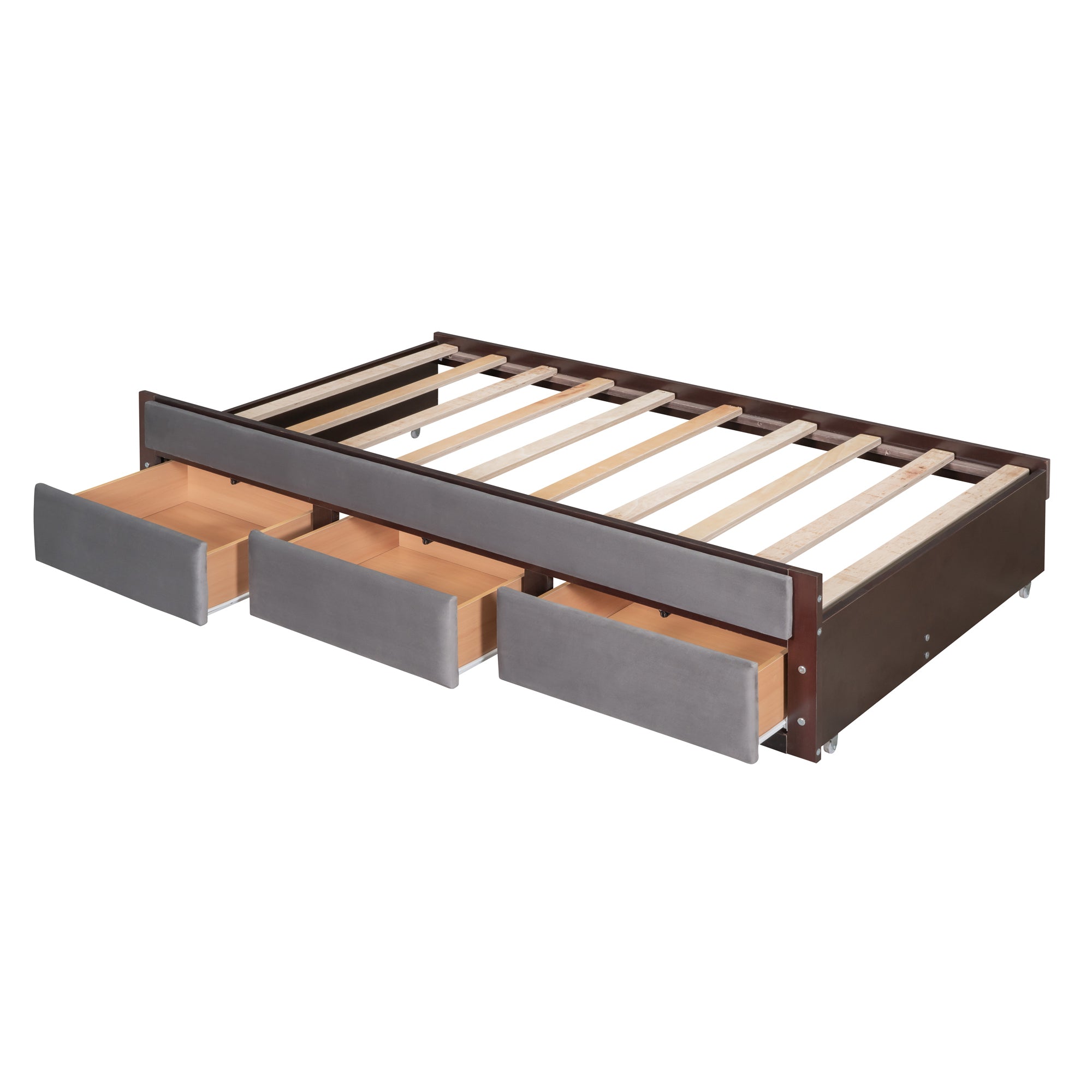 Full Size Upholstered Canopy Bed with Trundle and 3 Drawers, Gray