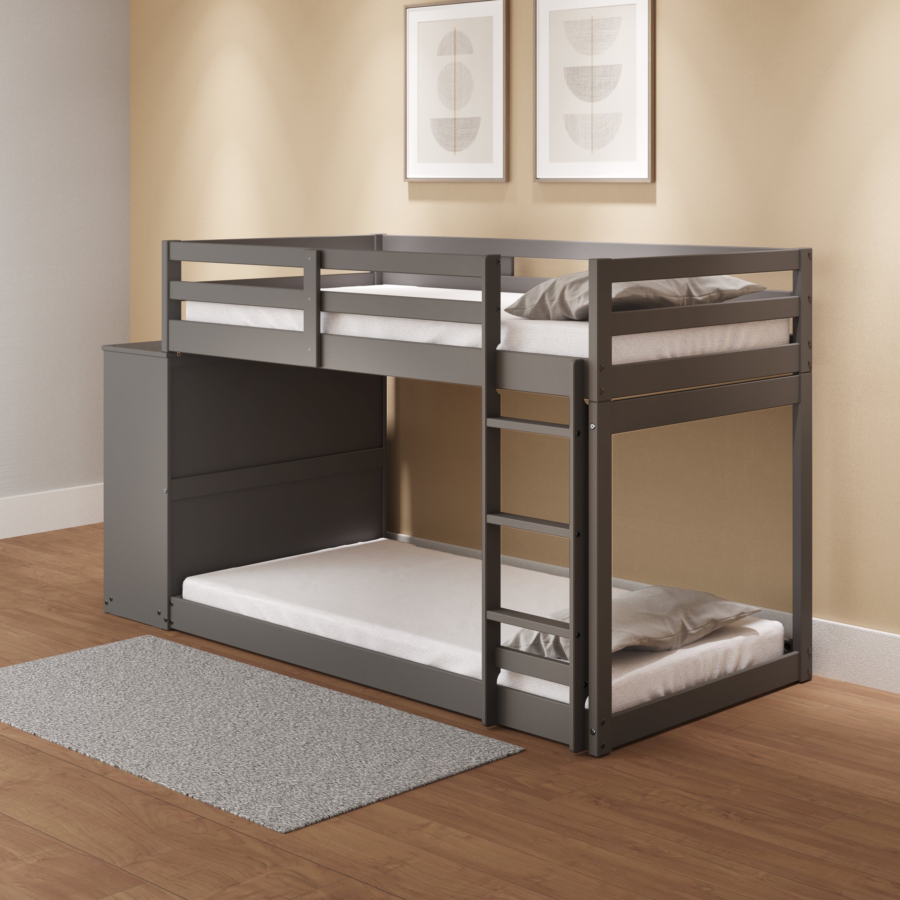 Gaston Twin/Twin Bunk Bed w/Cabinet, Gray Finish BD01372