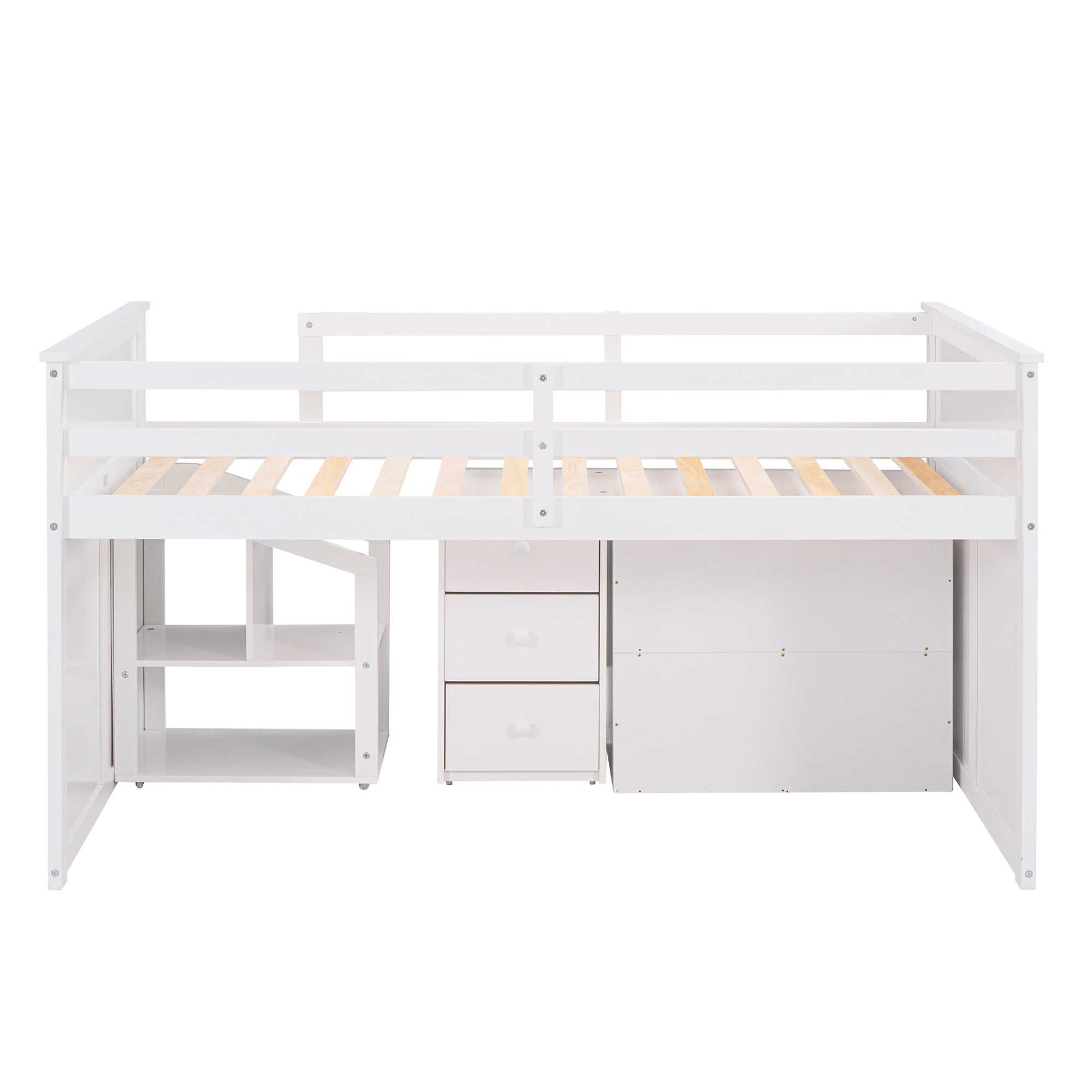 Loft Bed Low Study Twin Size Loft Bed With Storage Steps and Portable,Desk,White(OLD SKU: LT000101AAK)