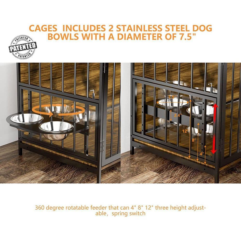 Furniture Style Adjustable Dog Crate with Adjustable Raised Feeder