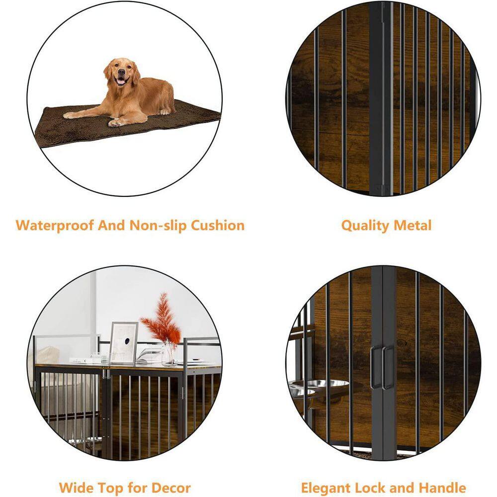 Furniture Style Adjustable Dog Crate with Adjustable Raised Feeder