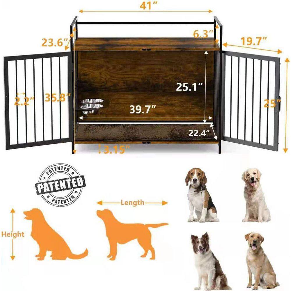Furniture Style Adjustable Dog Crate with Adjustable Raised Feeder