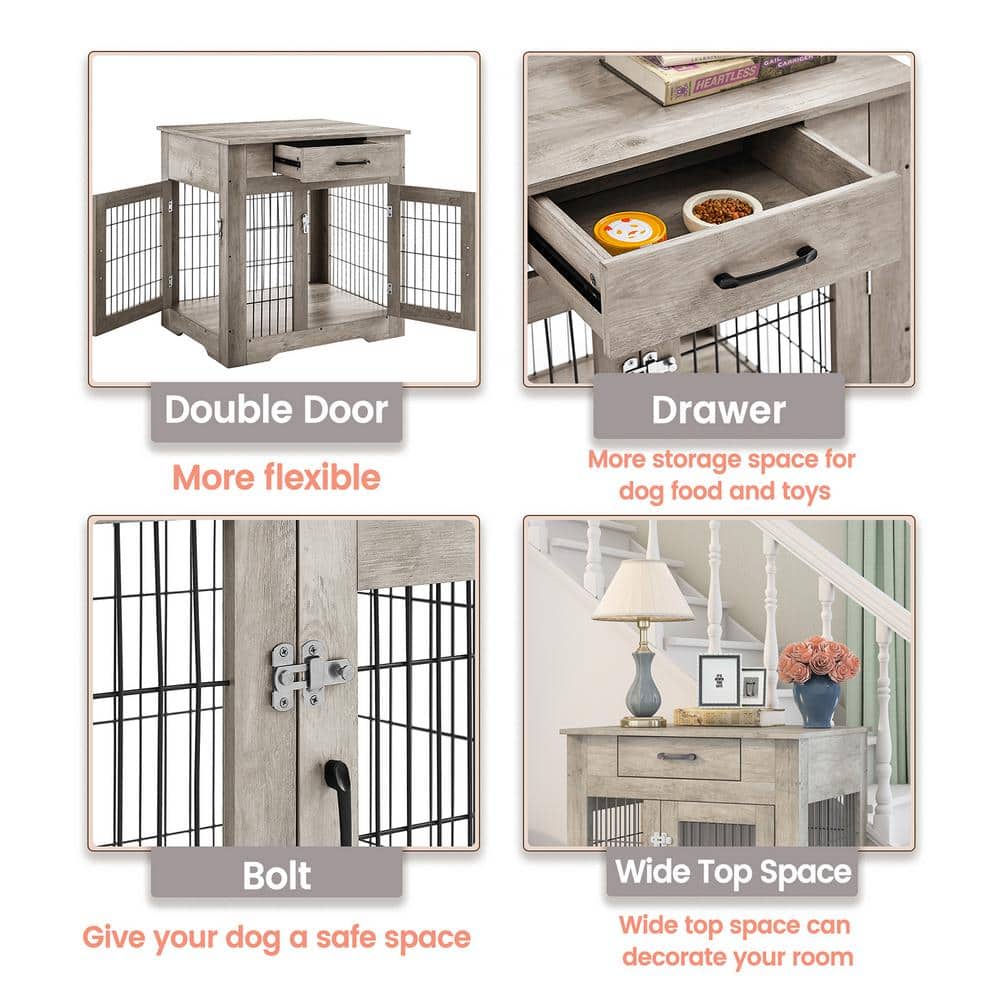 30'' Furniture Style Dog Crate with Drawer & Double Doors