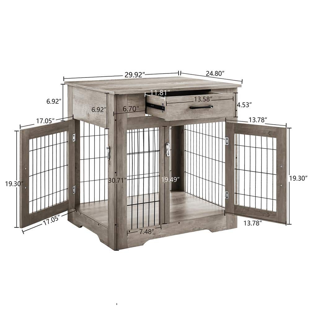 30'' Furniture Style Dog Crate with Drawer & Double Doors