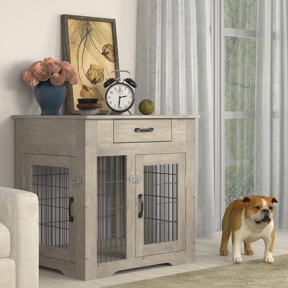 30'' Furniture Style Dog Crate with Drawer & Double Doors