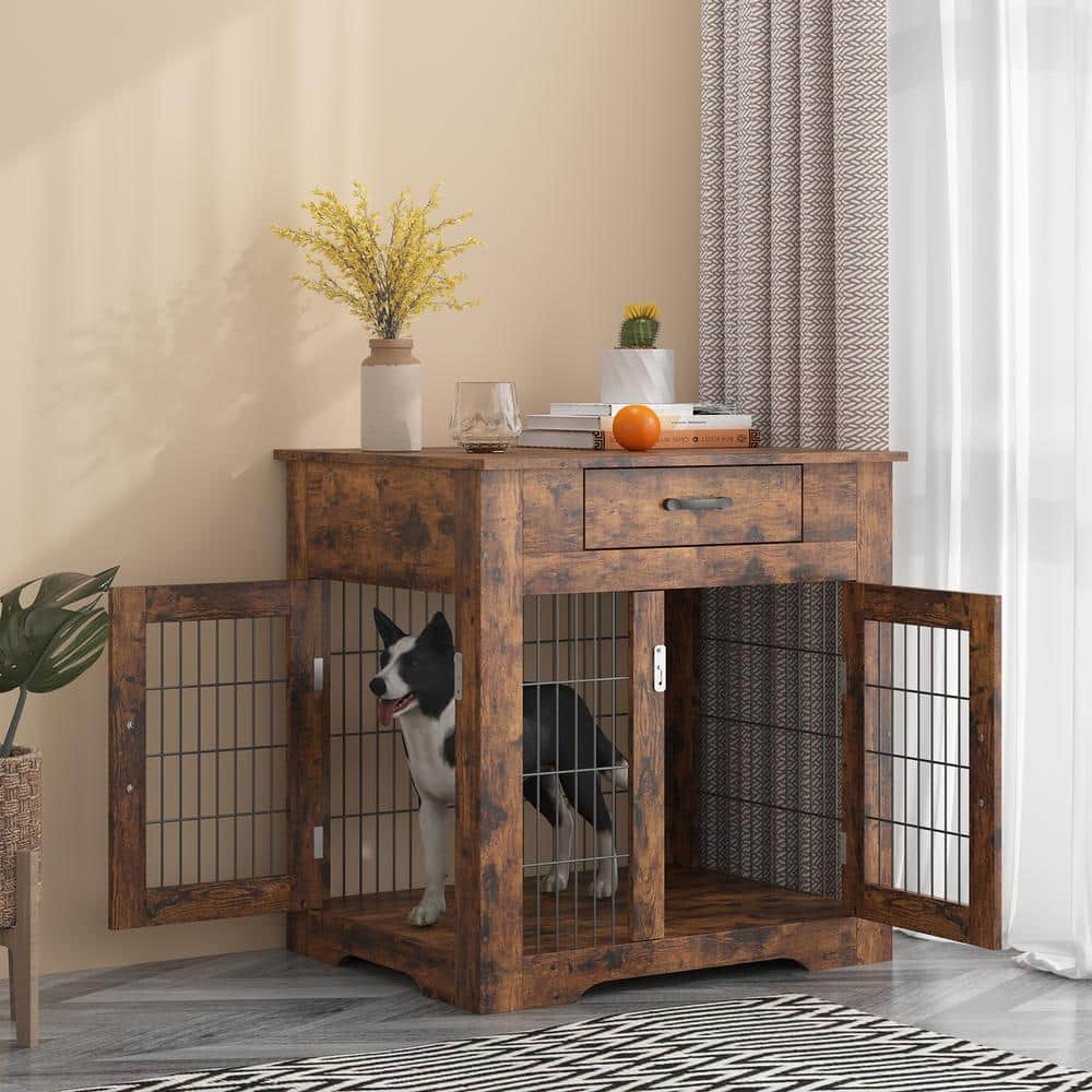 30'' Furniture Style Dog Crate with Drawer & Double Doors