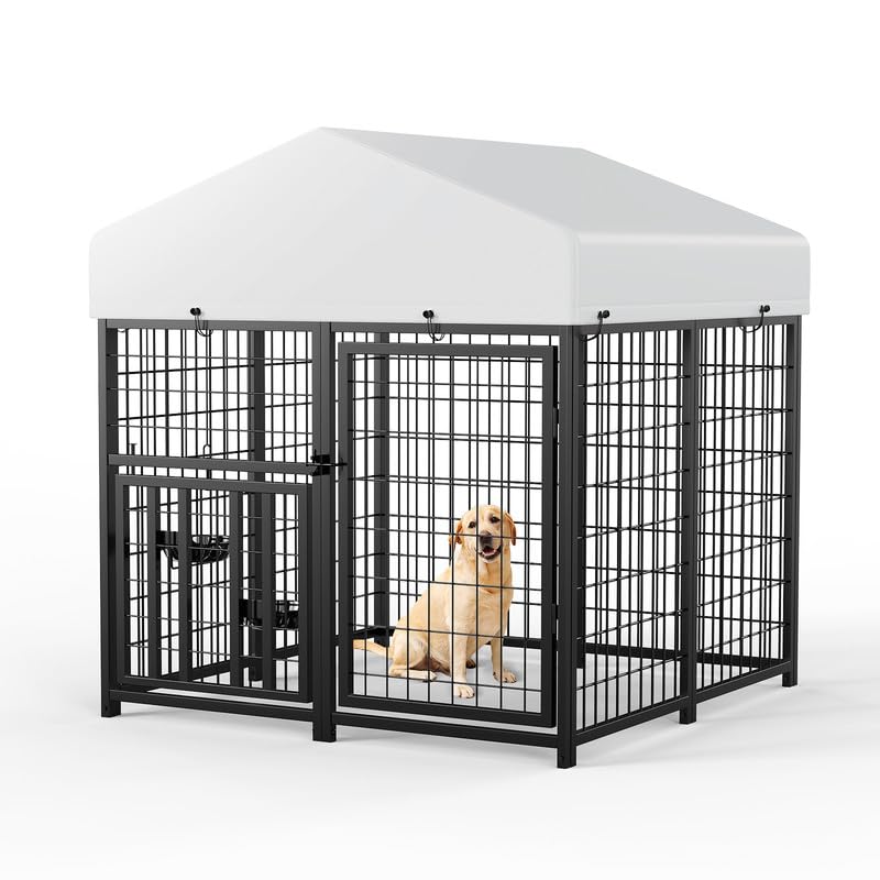 Large Dog Kennel Outdoor Pet Pens Dogs Run Enclosure Animal Hutch Metal Coop Fence with Rotating Bowl