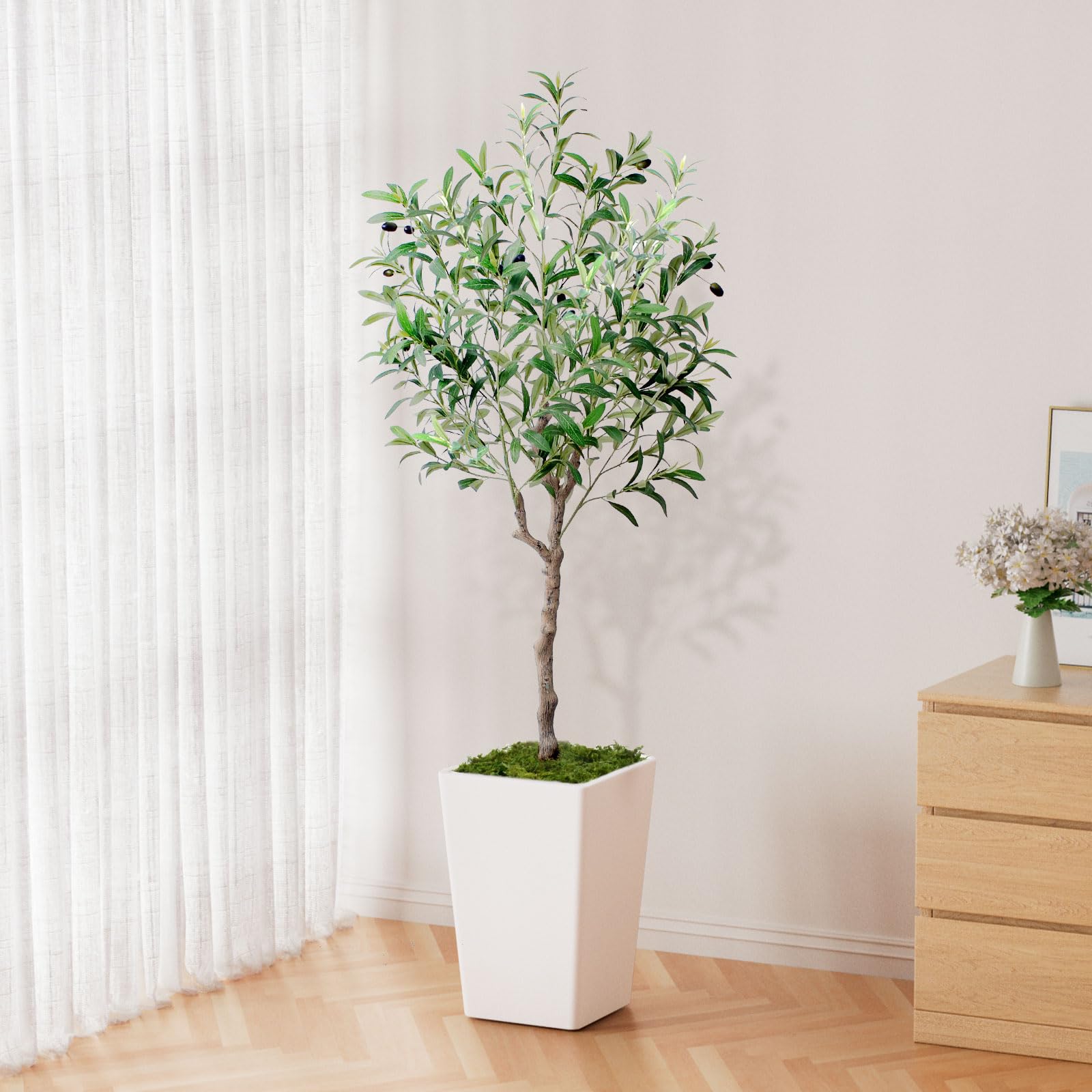 Artificial Olive Tree 5FT, Faux Olive Tree with Pot and Moss, Tall Artificial Plants Indoor