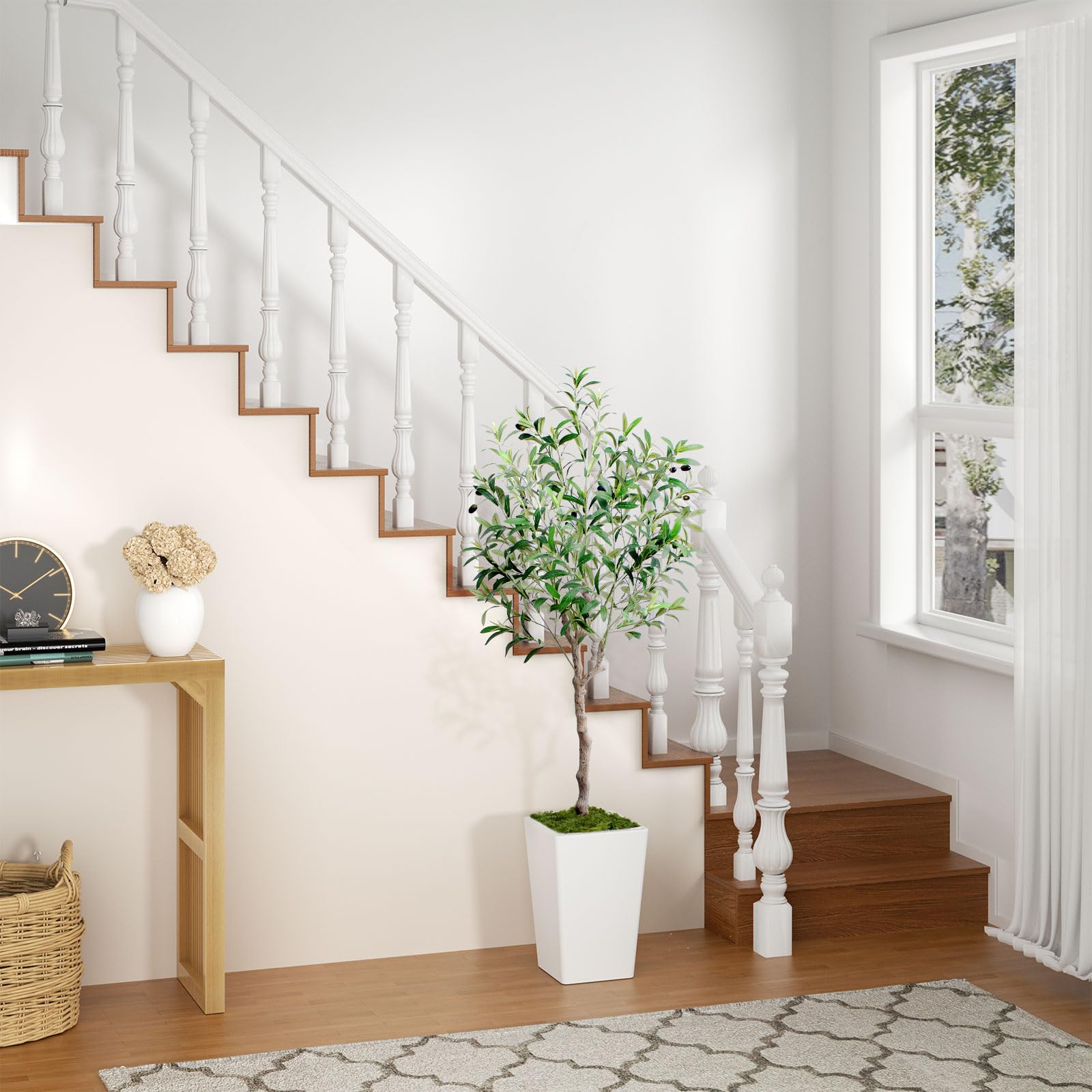 Artificial Olive Tree 5FT, Faux Olive Tree with Pot and Moss, Tall Artificial Plants Indoor
