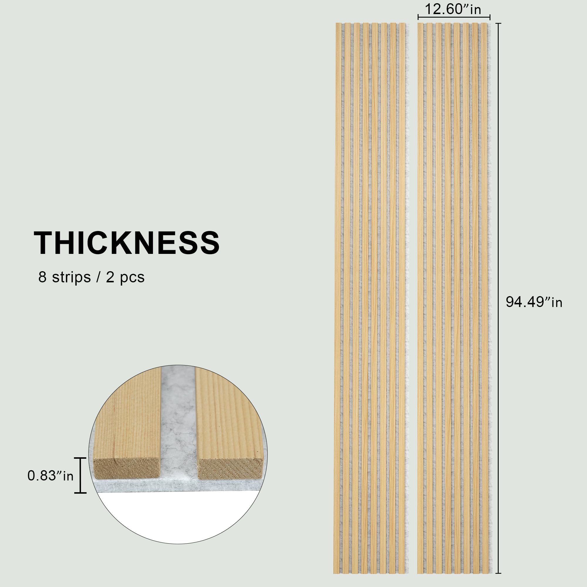 0.83 in. x 7.87 ft. x 1 ft. Slat Wood Sound Absorbing Oak Gray Decorative Wall Paneling 2-Pack