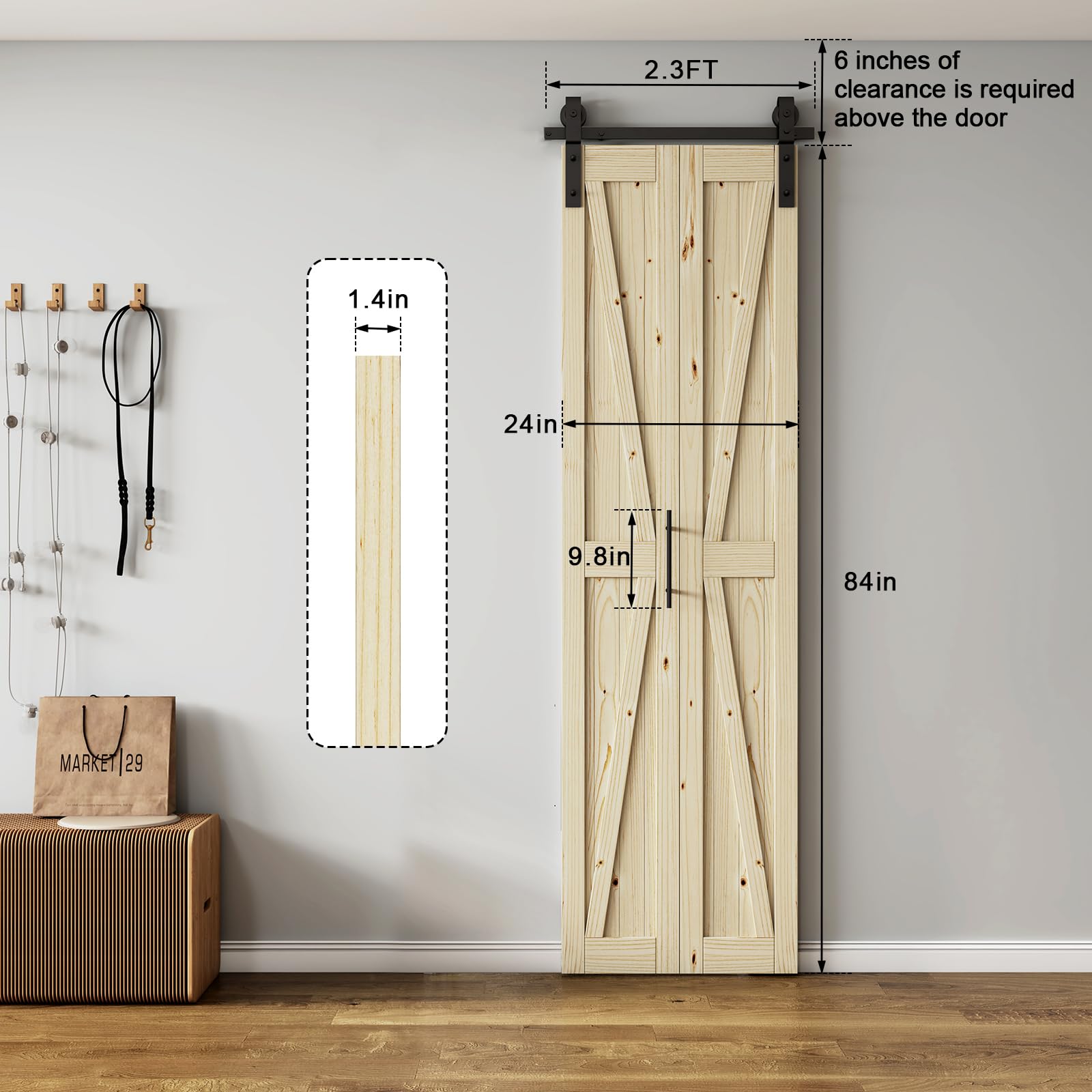 Solid Core Wood color Interior Sliding Barn Door Slab with Hardware Kit