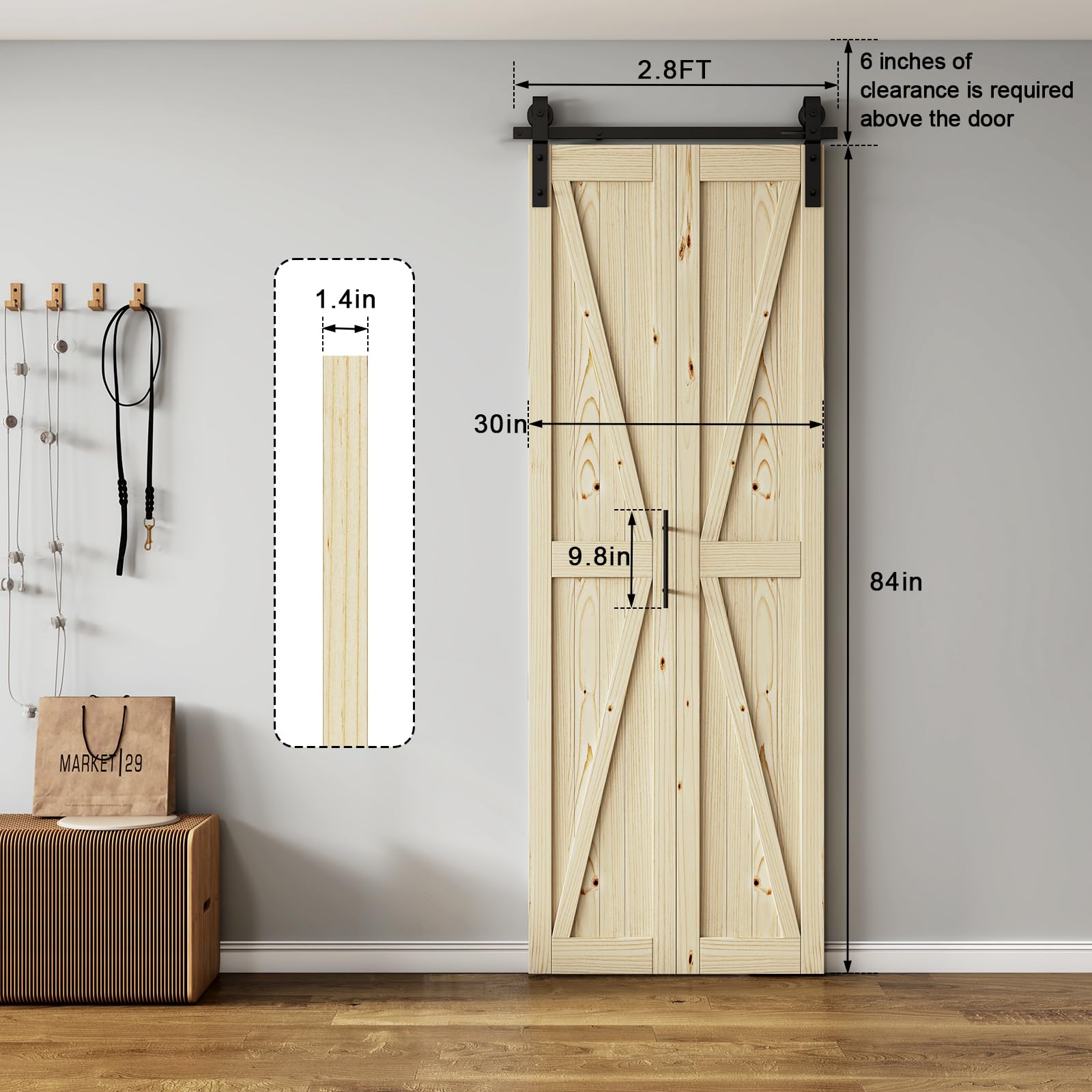 Solid Core Wood color Interior Sliding Barn Door Slab with Hardware Kit
