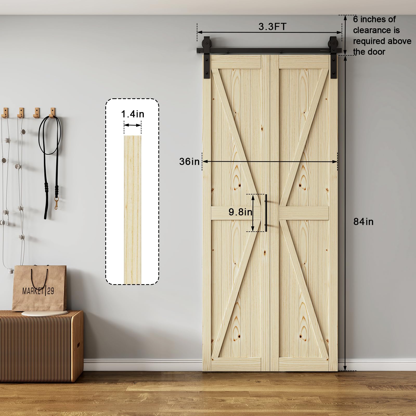 Solid Core Wood color Interior Sliding Barn Door Slab with Hardware Kit