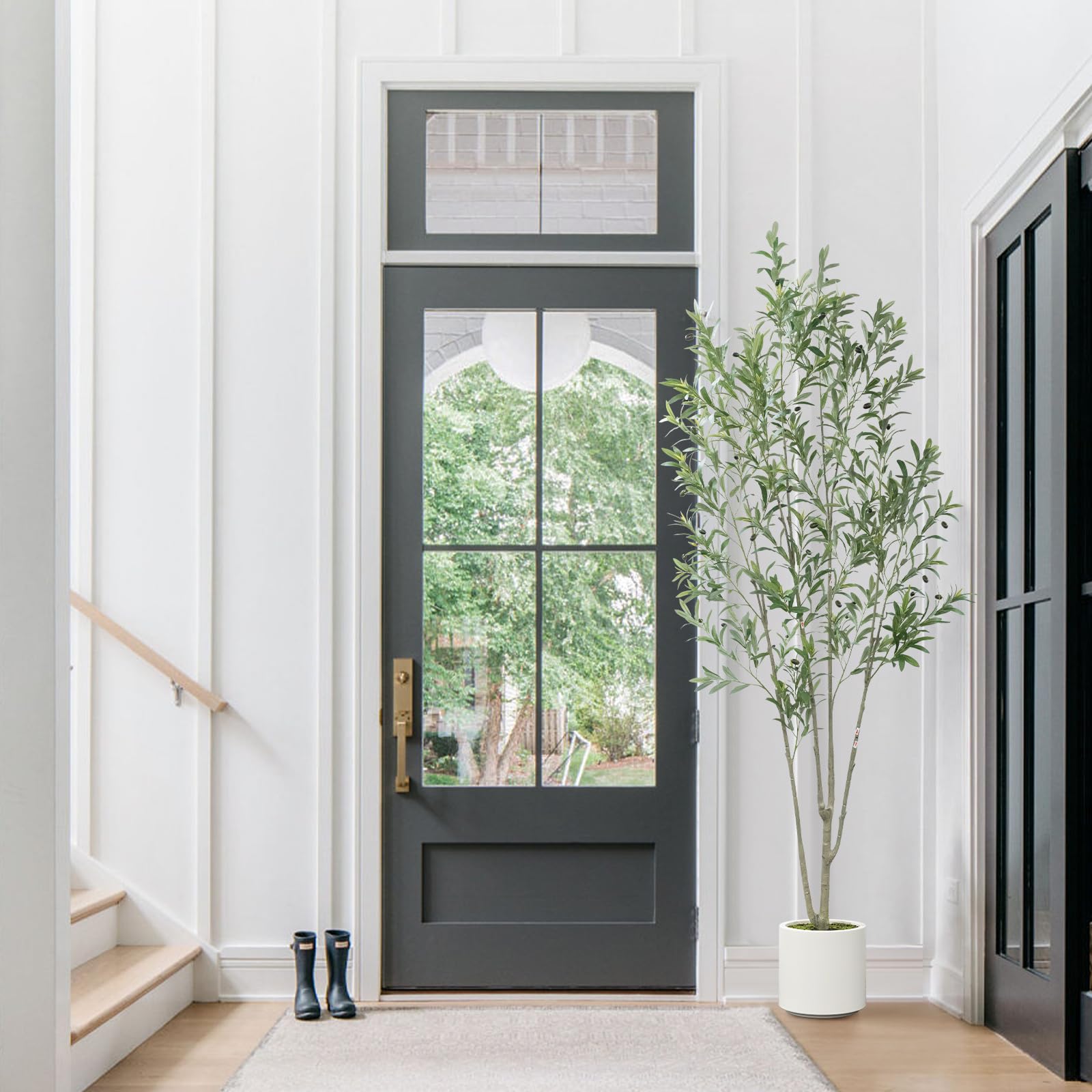 Olive Trees Artificial Indoor with Large White Planter and Natural Wood Trunk and Realistic Leaves