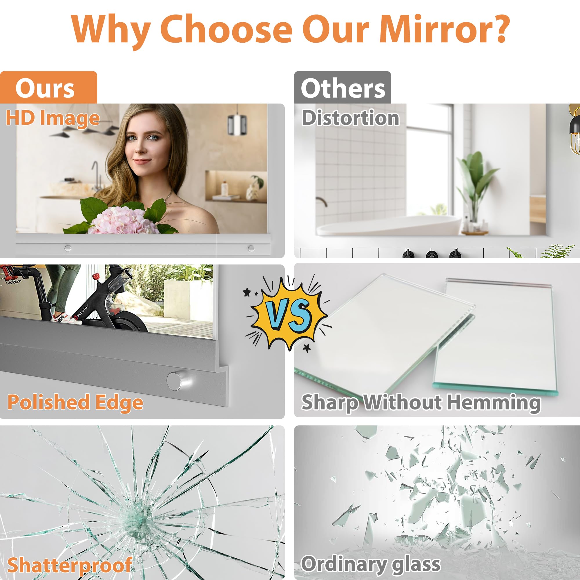Polished 30 in. W x 60 in. Modern Rectangular Tempered Glass Wall Mirror