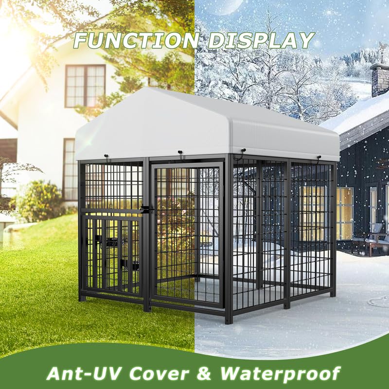 Large Dog Kennel Outdoor Pet Pens Dogs Run Enclosure Animal Hutch Metal Coop Fence with Rotating Bowl