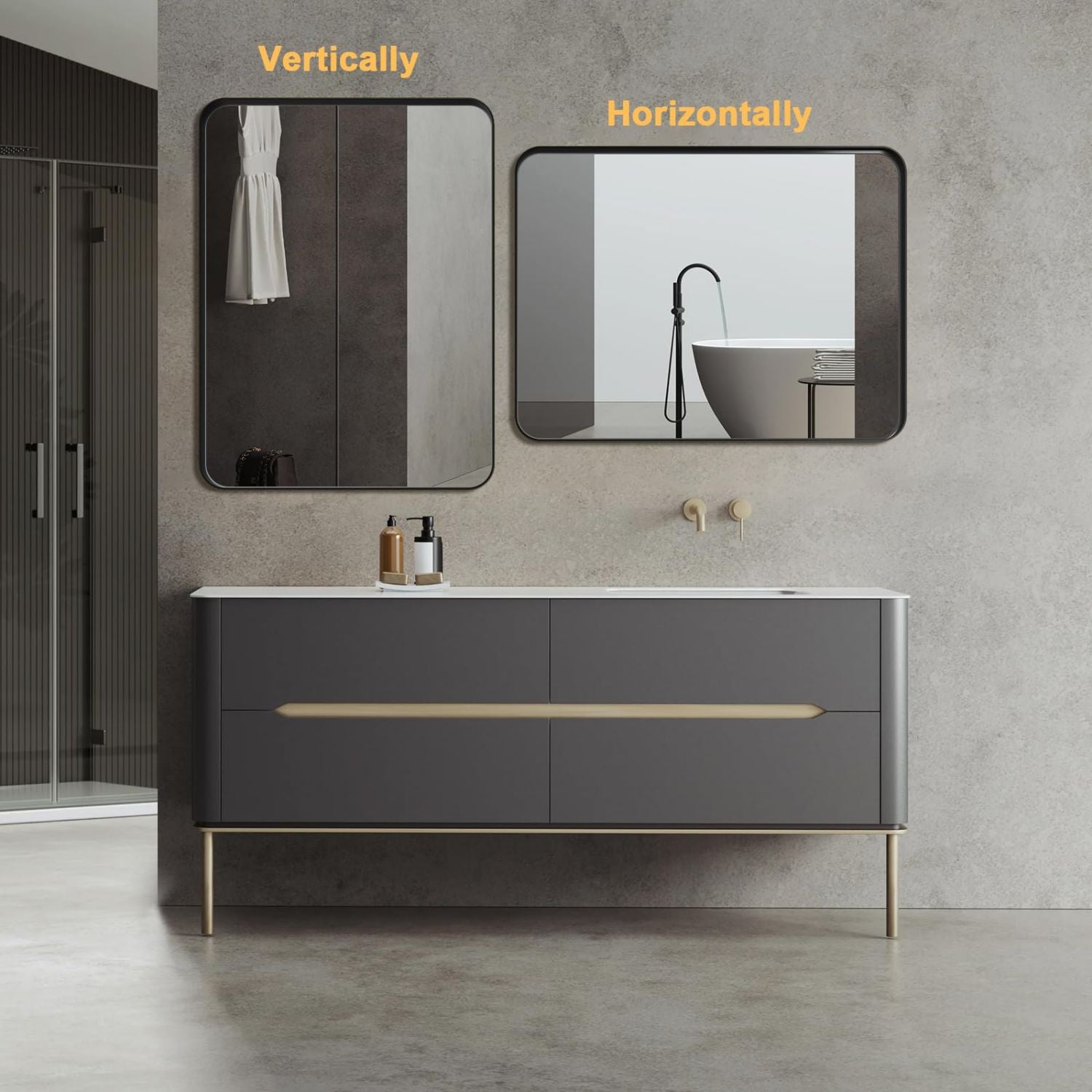 Tempered Glass Rounded Rectangle Framed Wall-Mounted Bathroom Vanity Mirror