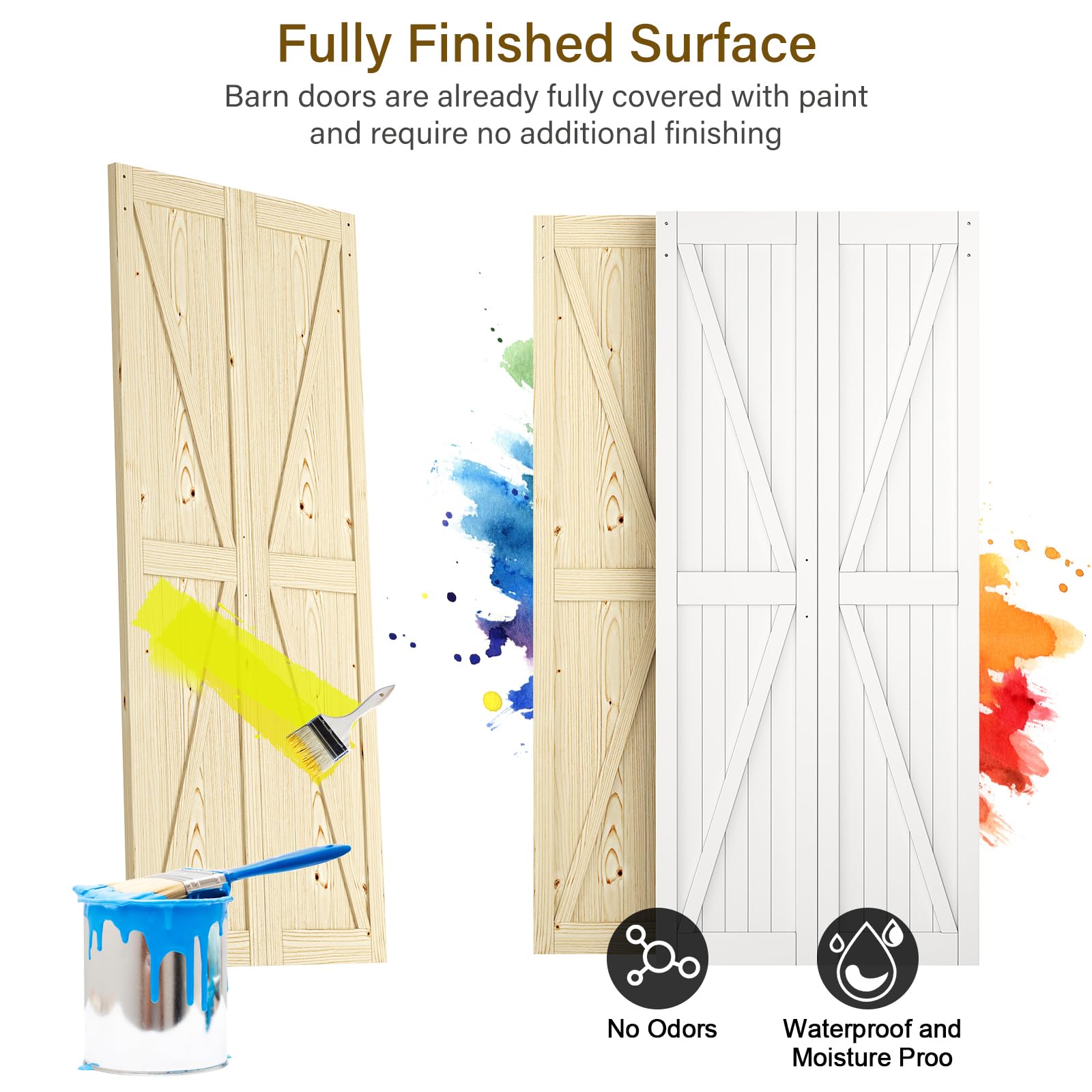 Solid Core Wood color Interior Sliding Barn Door Slab with Hardware Kit