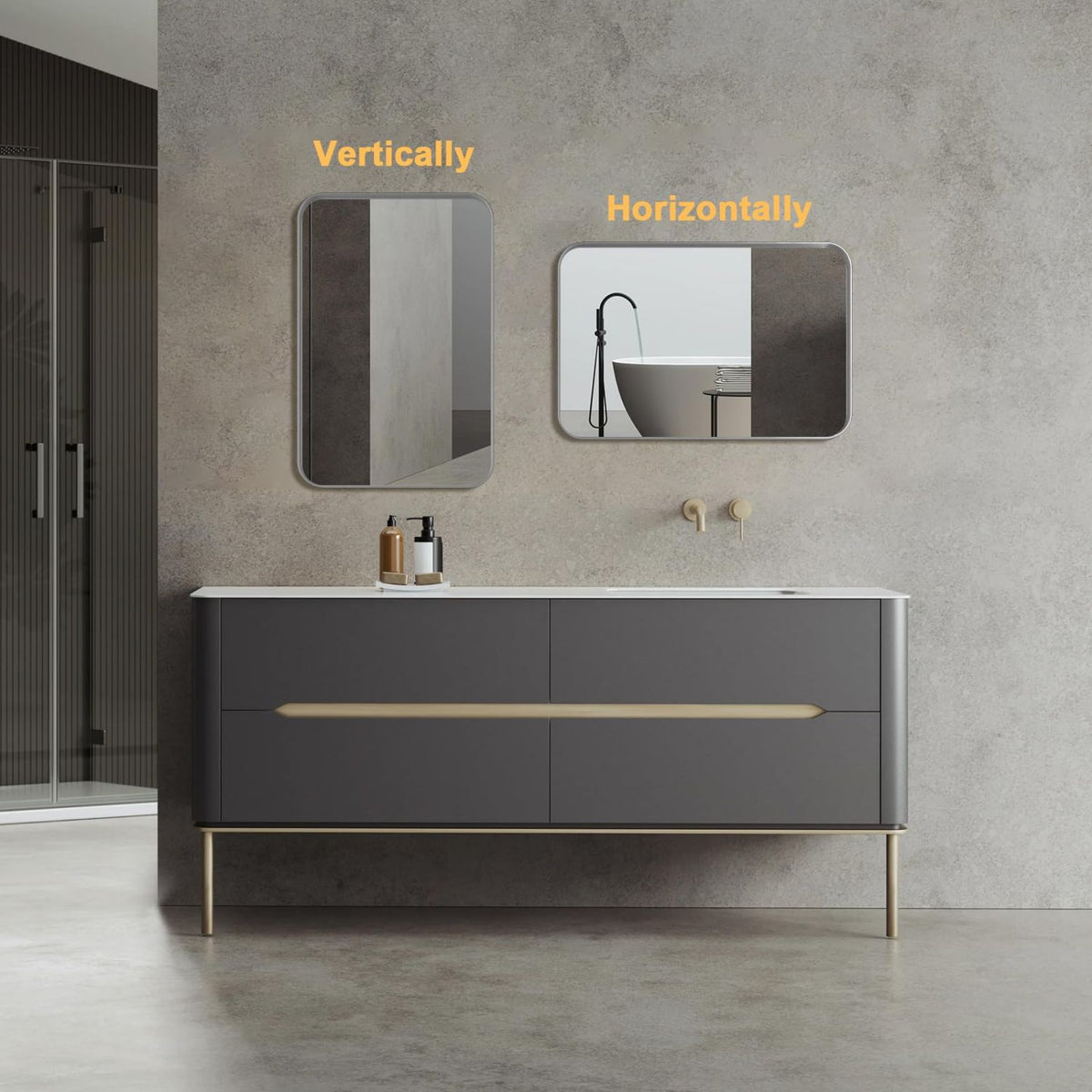 Tempered Glass Rounded Rectangle Framed Wall-Mounted Bathroom Vanity Mirror