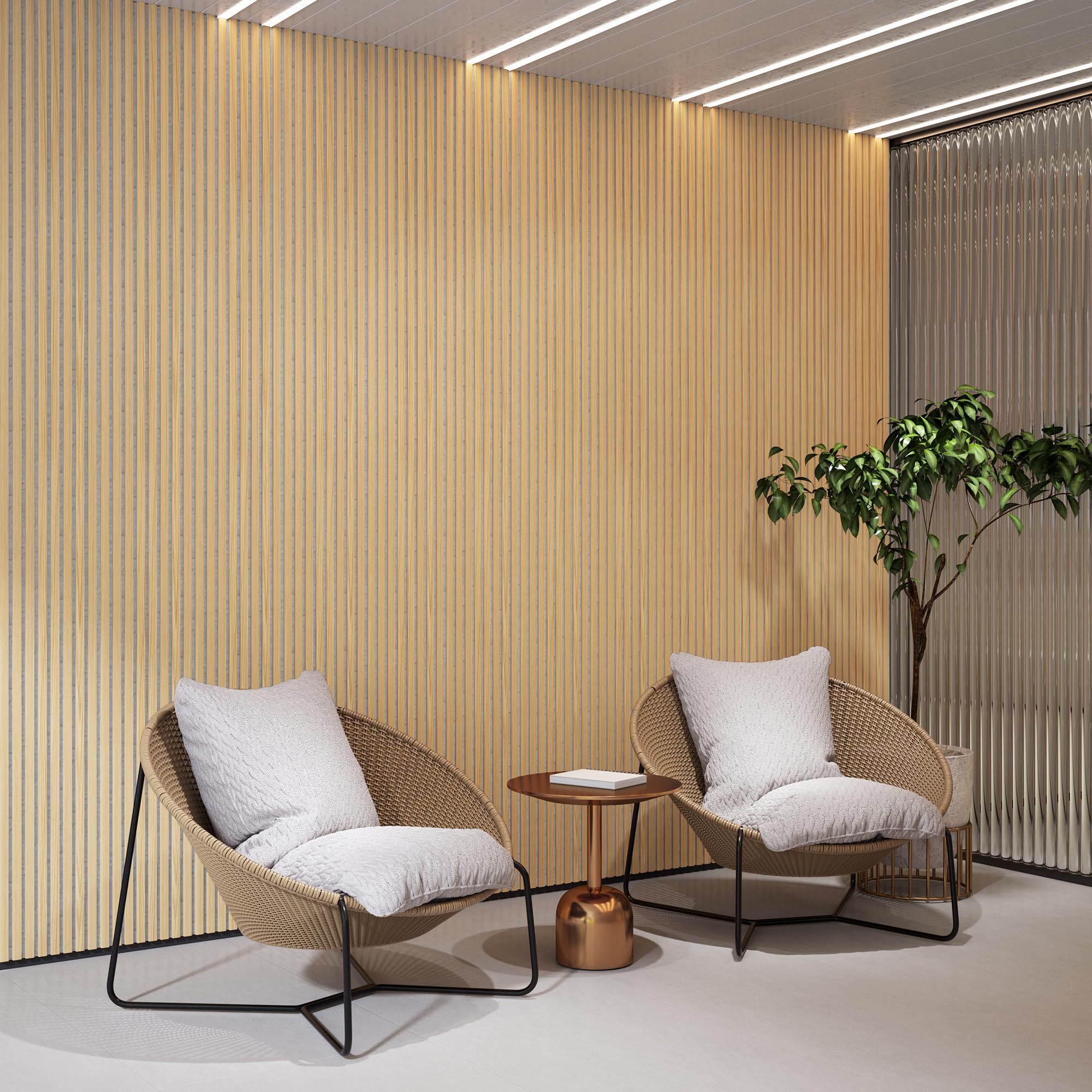 0.83 in. x 7.87 ft. x 1 ft. Slat Wood Sound Absorbing Oak Gray Decorative Wall Paneling 2-Pack