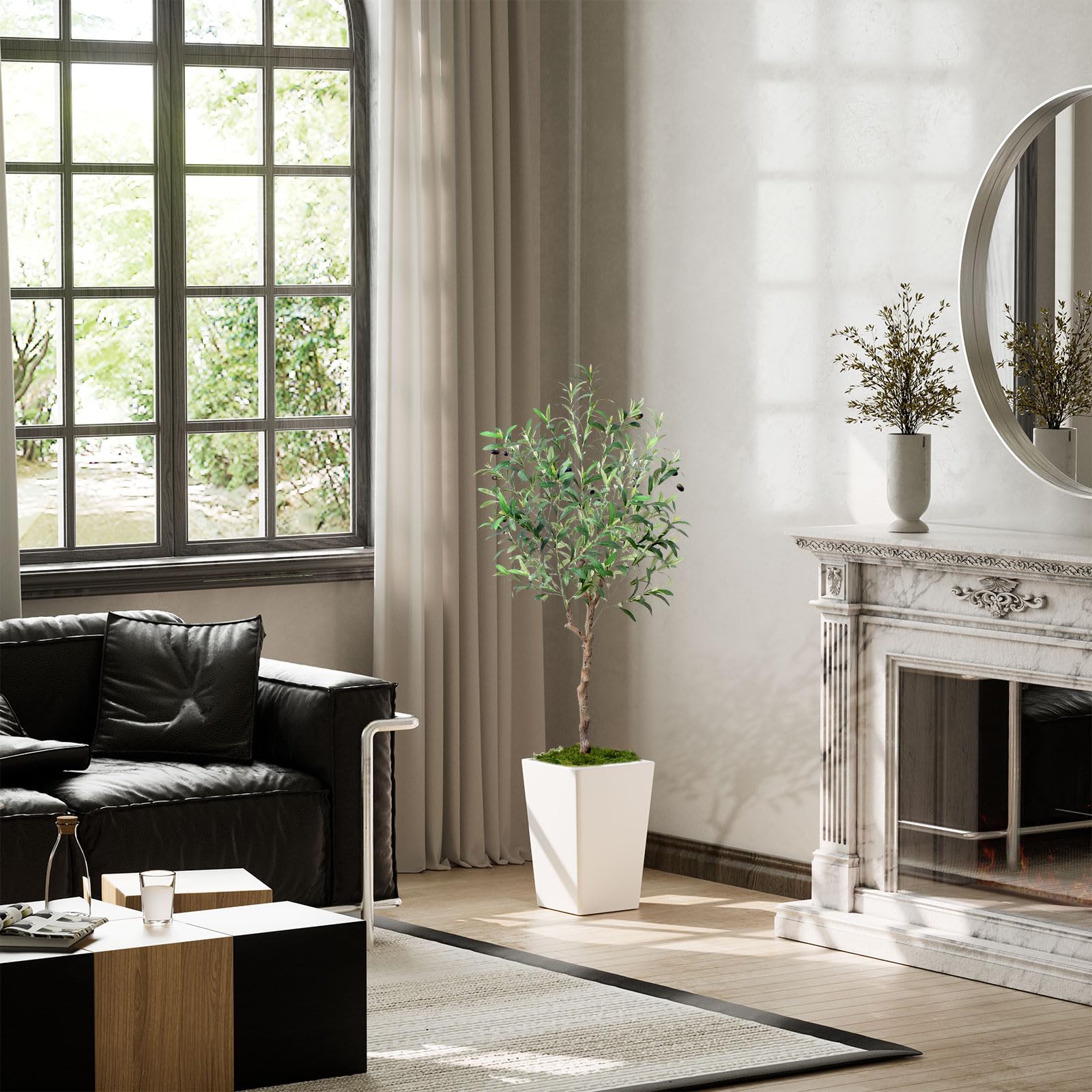 Artificial Olive Tree 5FT, Faux Olive Tree with Pot and Moss, Tall Artificial Plants Indoor